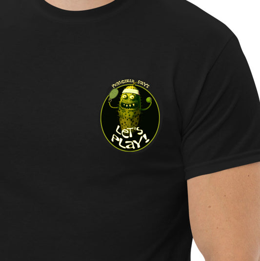 Men's Pickleball Shirt, Picklezilla Let's Play, Graphic on Left Chest