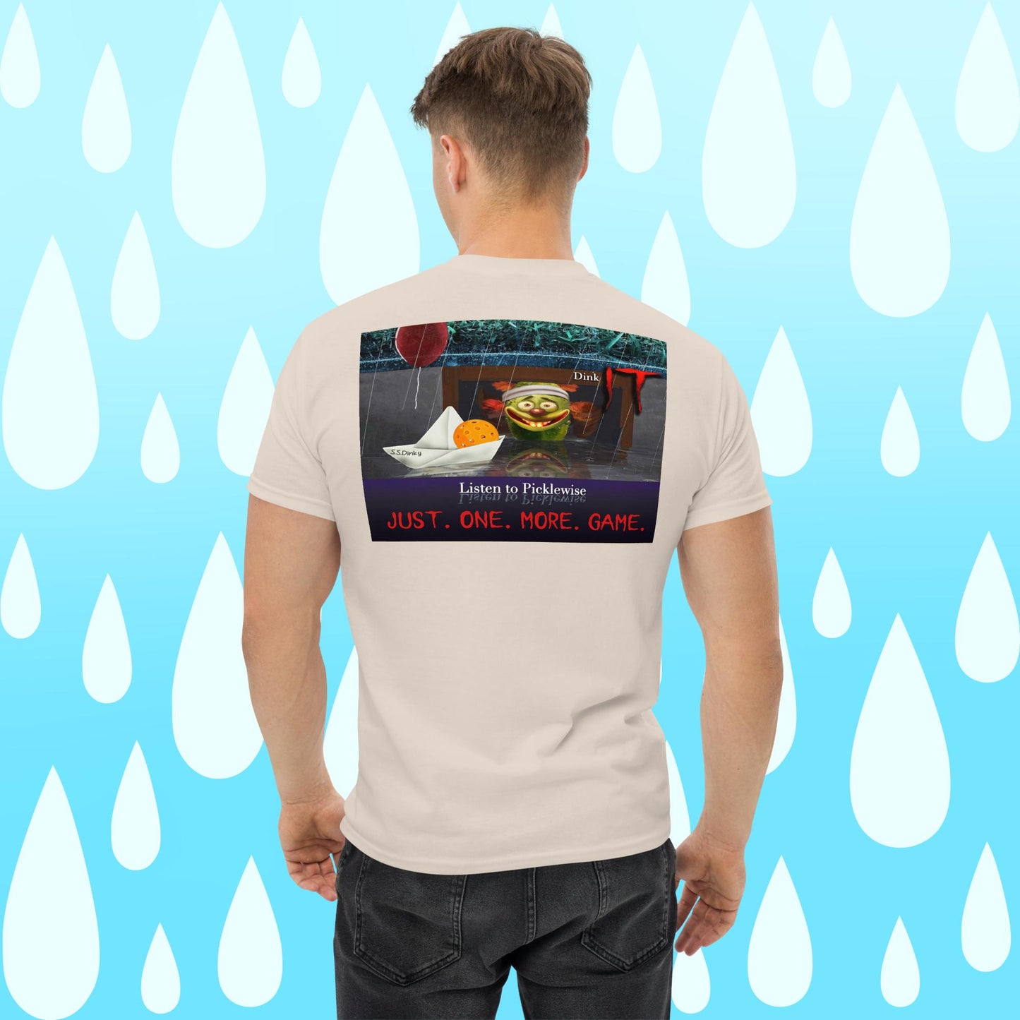 Natural Beige Short-sleeve Men's Pickleball Shirt, Listen to Picklewise, Graphic on Back