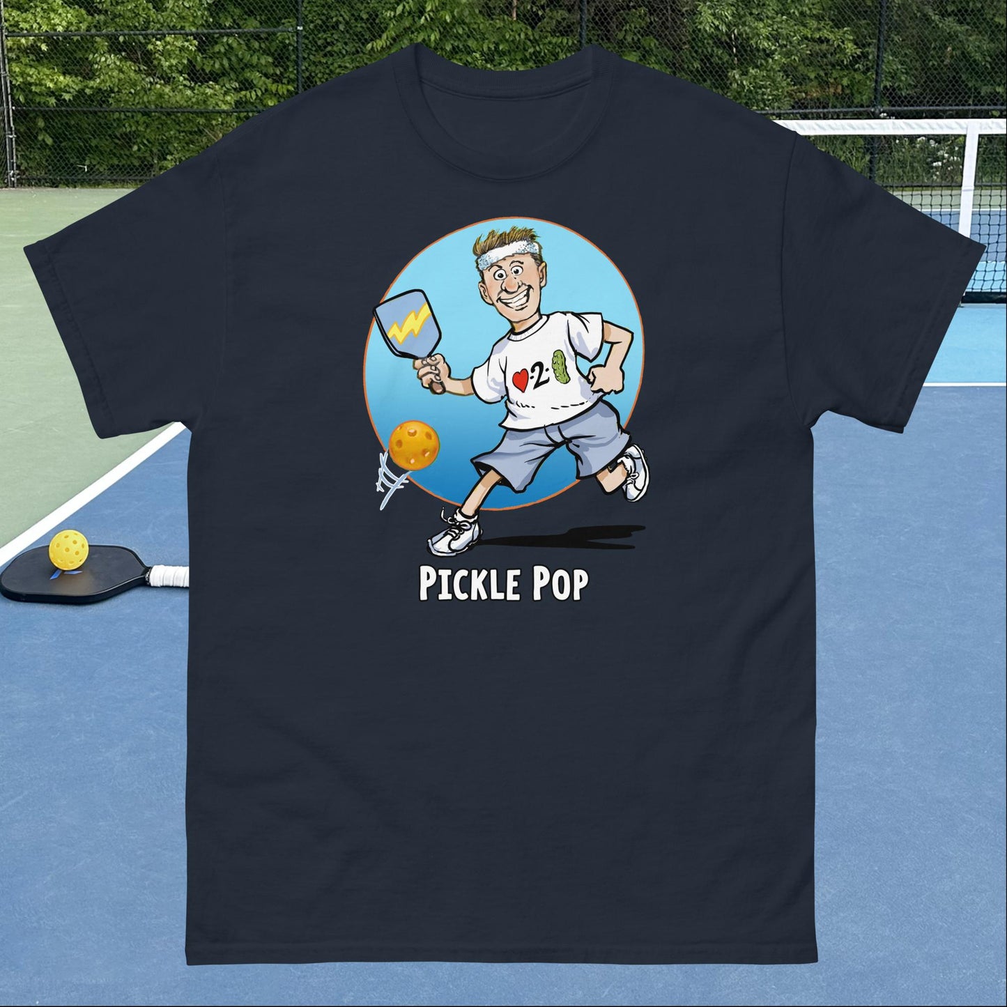 Navy Pickleball T-shirt, Pickle Pop, Men's Classic Cotton Tee