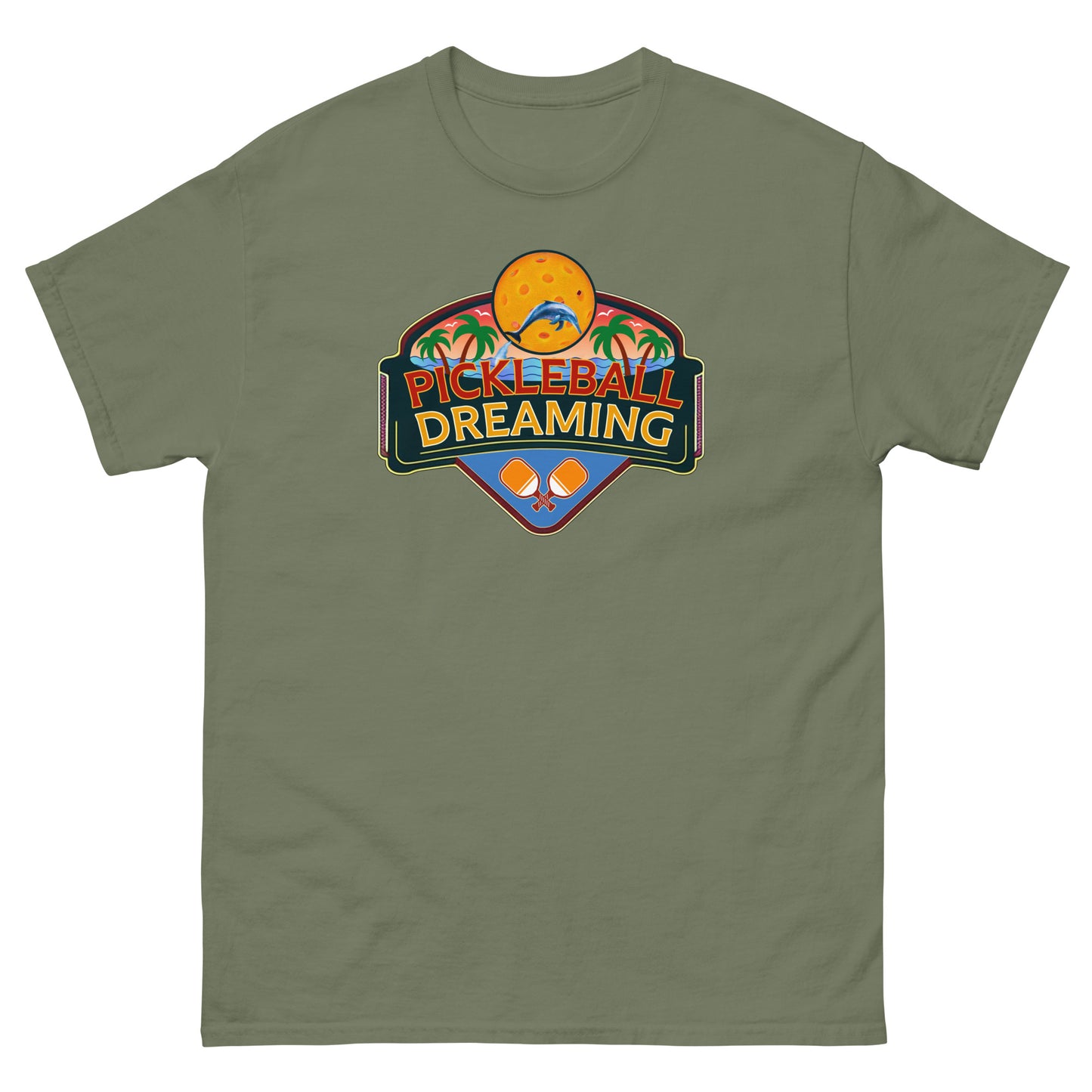 Fun Pickleball Shirt, Pickleball Dreaming Tropical, Front Center Graphic