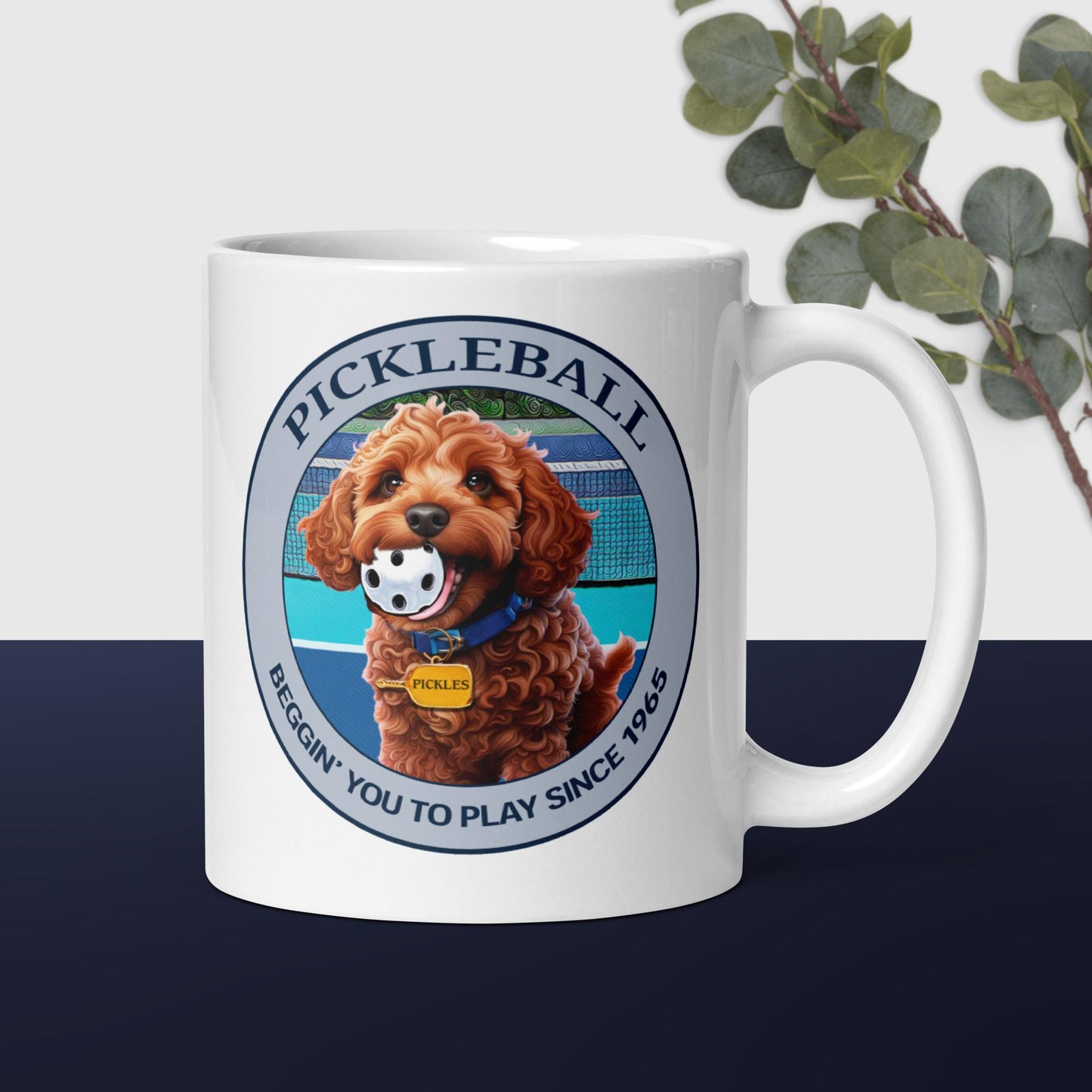 Pickleball Mug, Pickles Beggin You to Play Since 1965, White, 11oz