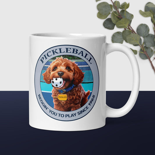 Pickleball Mug, Pickles Beggin You to Play Since 1965, White, 11oz
