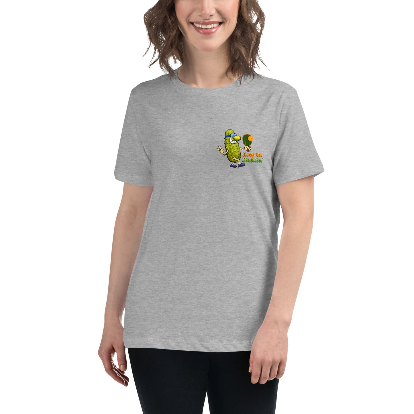 Women's Pickleball T-shirt, Keep On Picklin' Pickledude, Left Chest Graphic, Short-sleeve