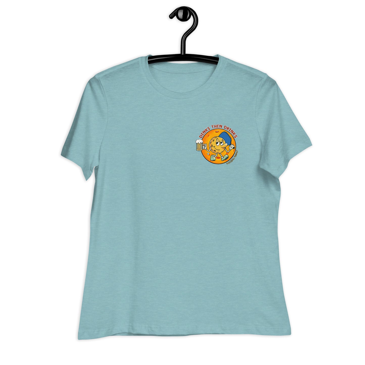 Women's Pickleball Shirt, Dinks Then Drinks, Graphic on Left Chest
