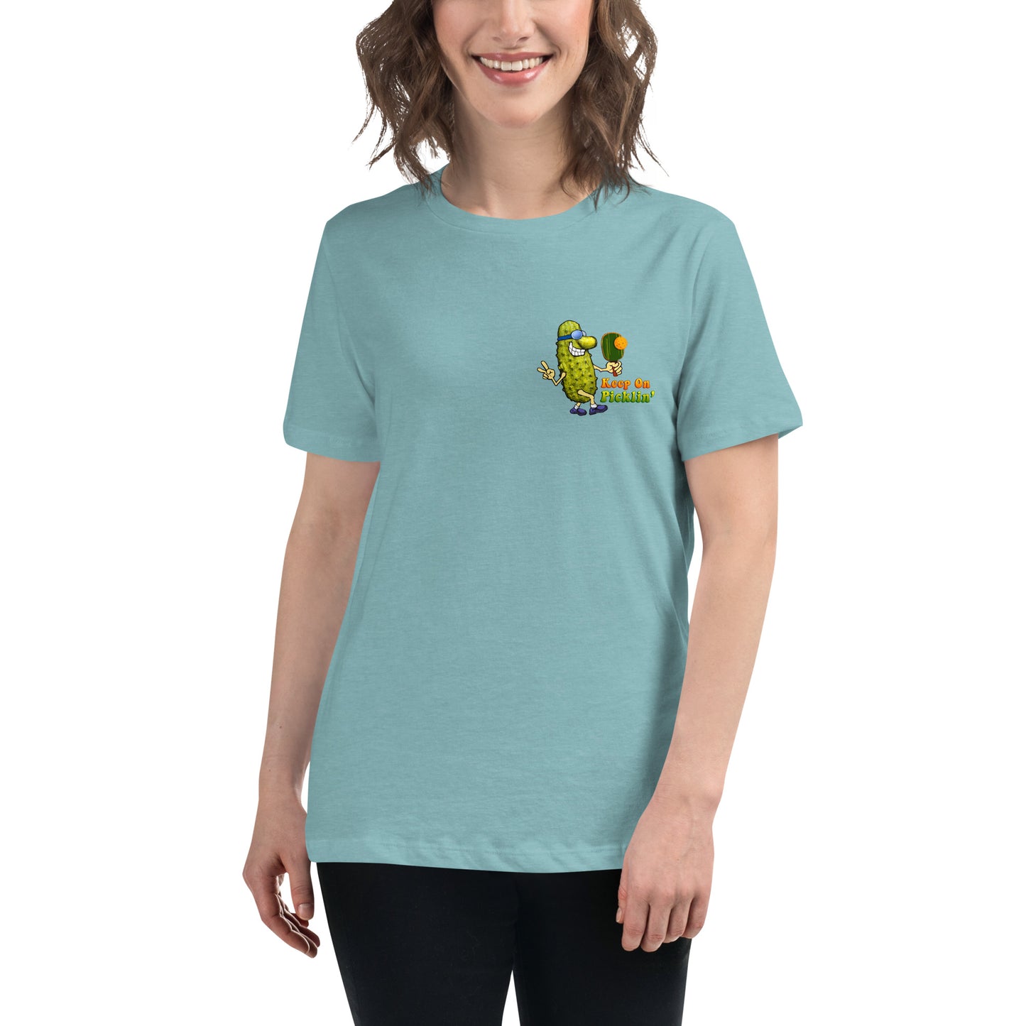 Women's Pickleball T-shirt, Keep On Picklin' Pickledude, Left Chest Graphic, Short-sleeve