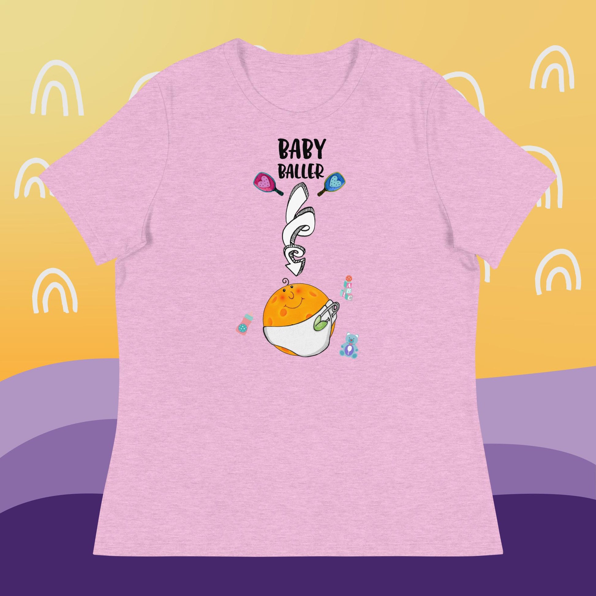 Heather Pink Pickleball Maternity Shirt, Baby Baller, Women's Relaxed Tee