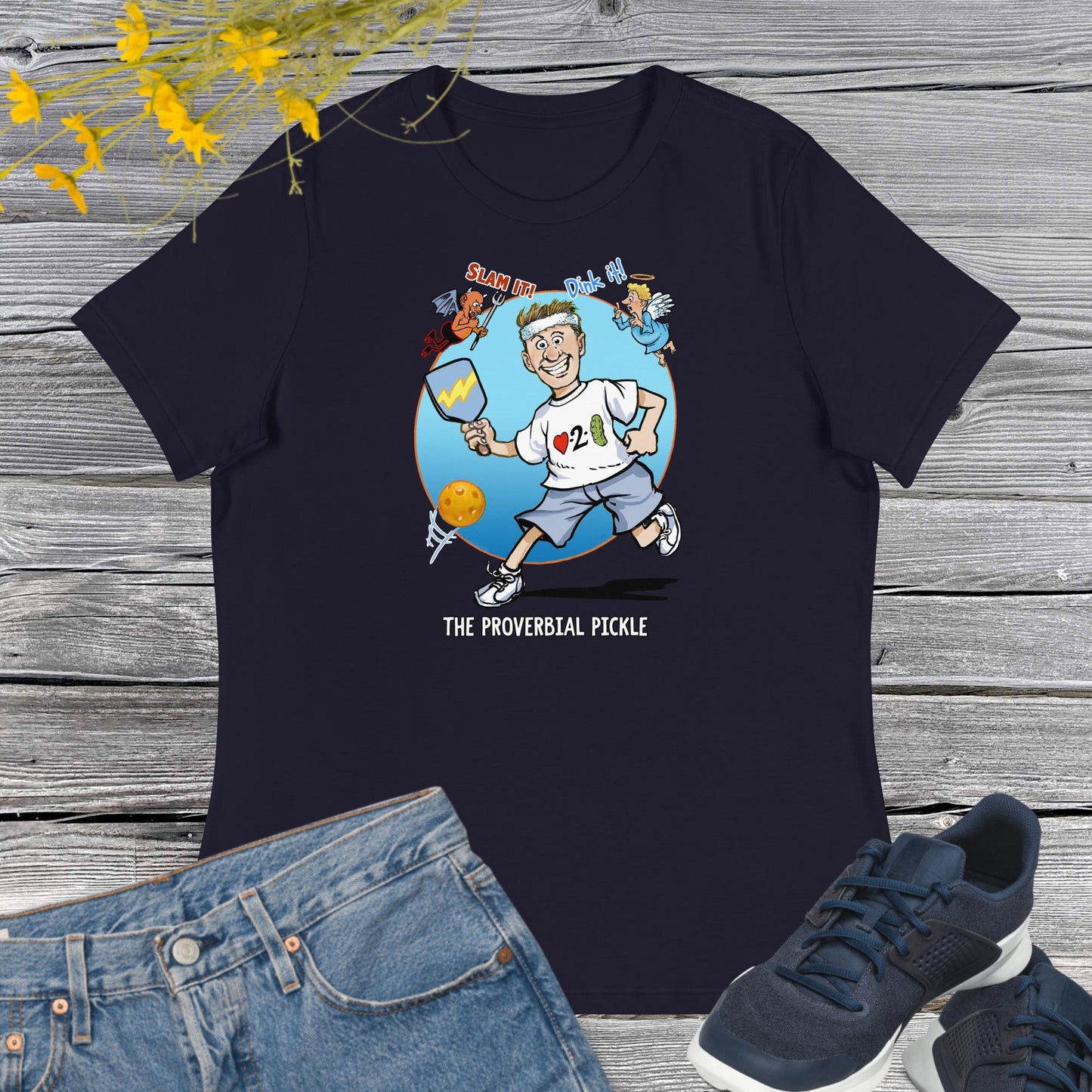 Navy Blue Pickleball T-shirt, Proverbial Pickle Slam It or Dink It, Women's Relaxed Cotton Tee