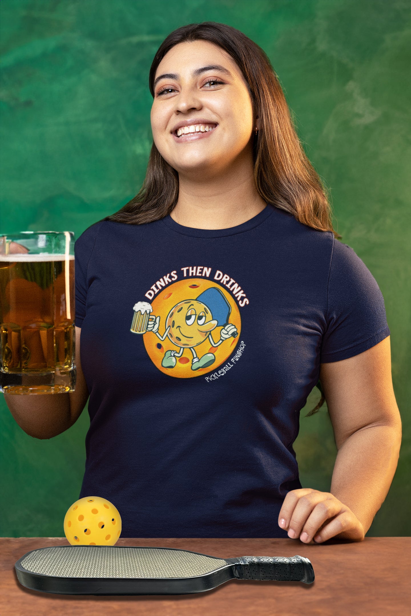 Navy Blue Pickleball T-shirt, Dinks then Drinks, Graphic on Front, Women's Relaxed Tee