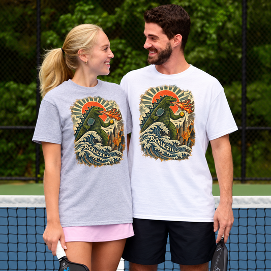Men's or Women's Pickleball Shirt, Picklezilla in Waves, Graphic on Front