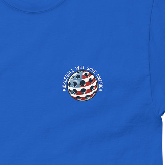 Patriotic Pickleball Shirt, Pickleball Will Save America, Front Left Chest