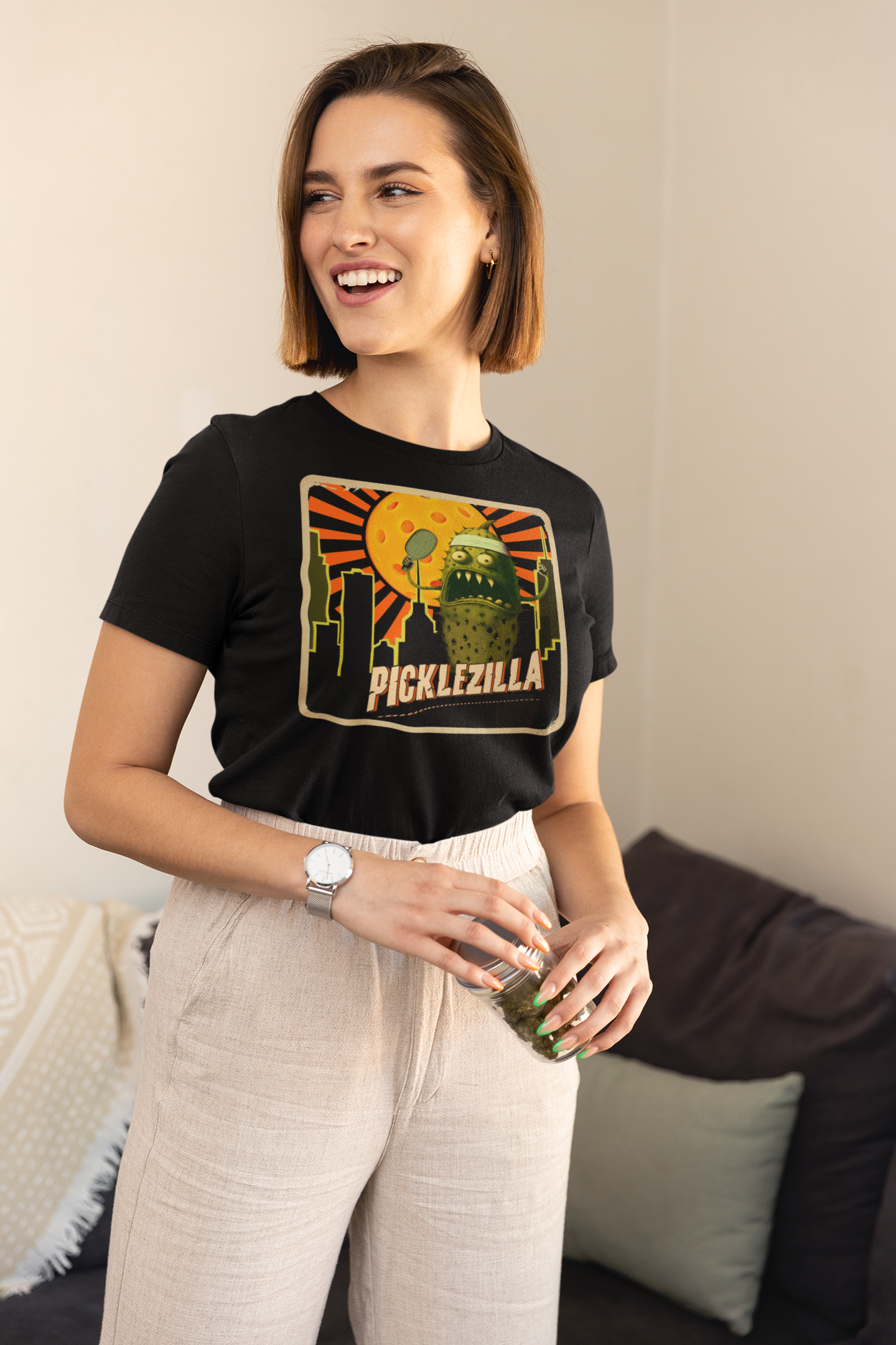 Women's Pickleball Shirt, Picklezilla, Graphic on Front