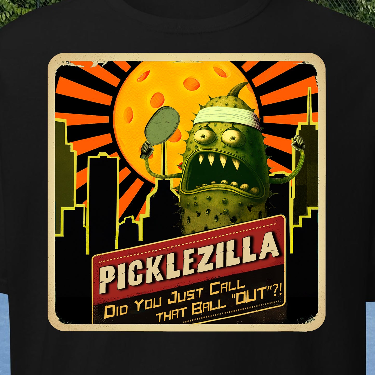 Men's Pickleball Shirt, Picklezilla Out Call, Graphic on Front