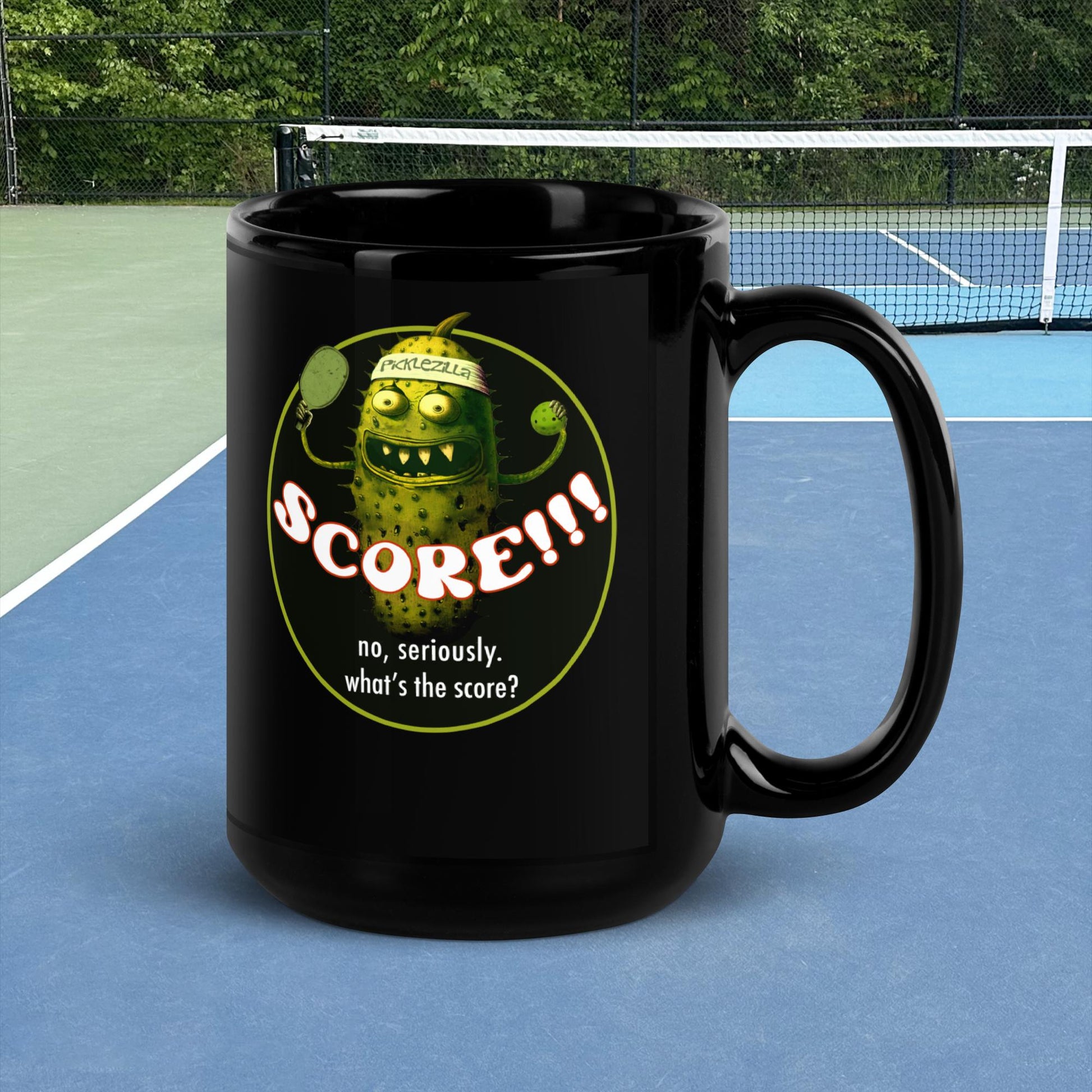 Pickleball Mug, Picklezilla SCORE!, Black, 15oz