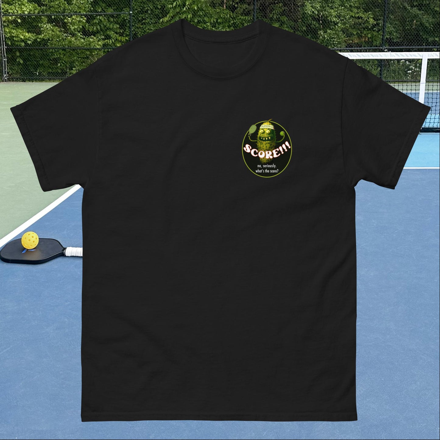 Black Pickleball T-shirt, Picklezilla Score, Left Chest, Men's Classic Tee