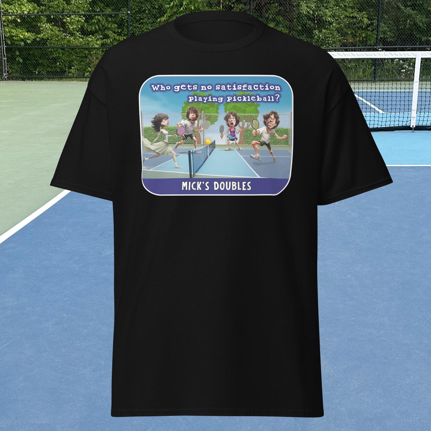 Black Mick's Doubles Pickleball T-shirt, Graphic on Front, Men's Classic Tee