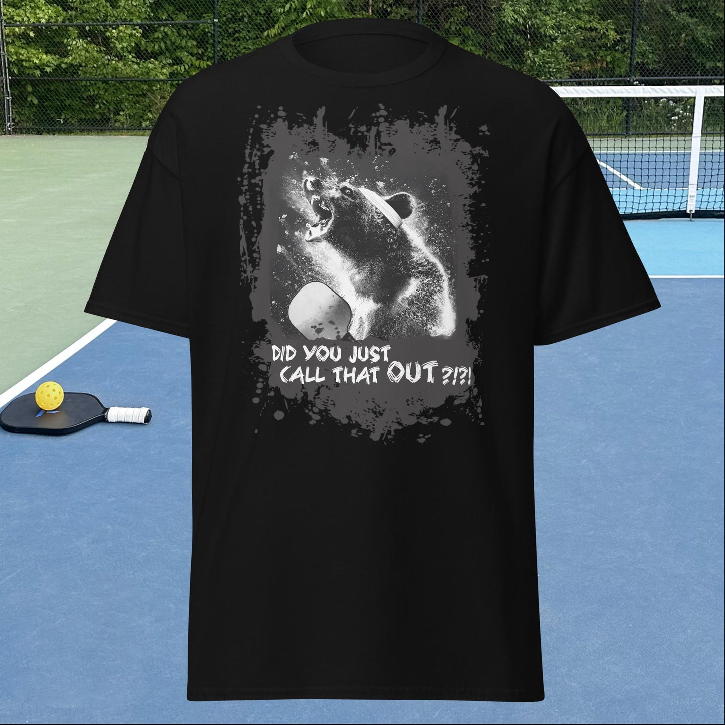 Black Pickleball Shirt, Angry Bear graphic on front, Men's Tee