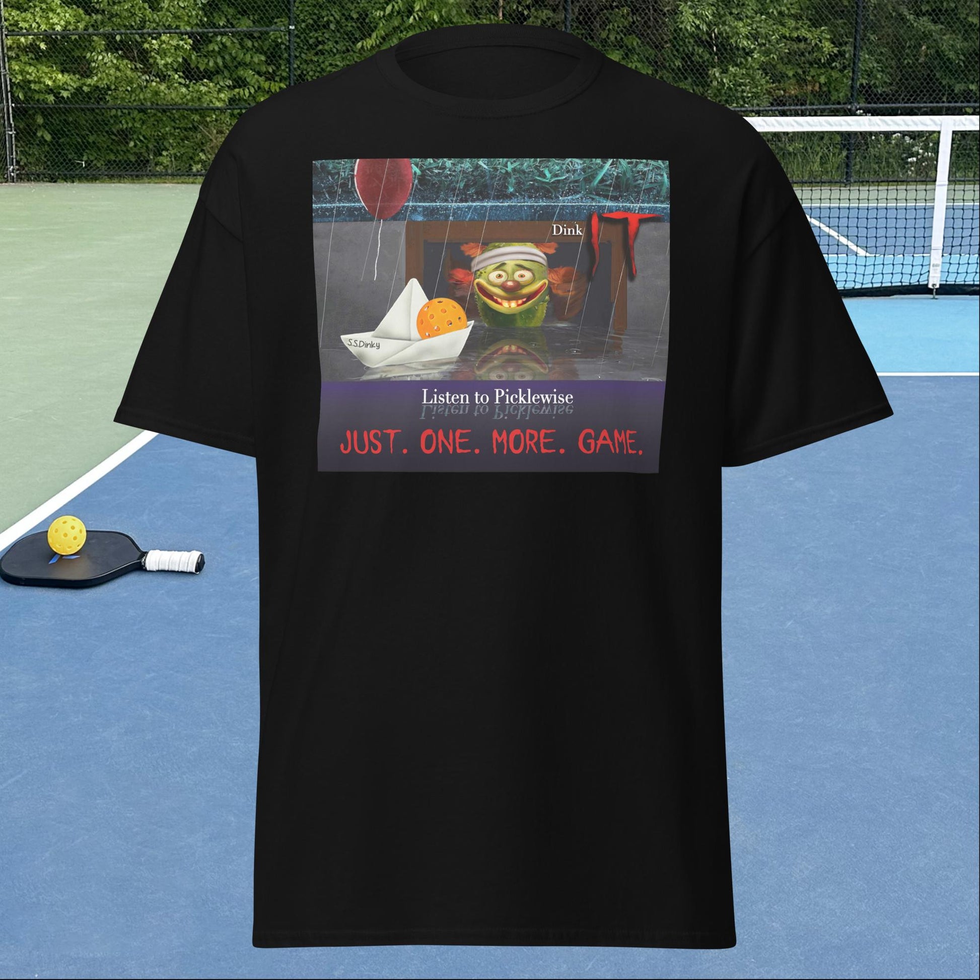 Black Pickleball Shirt, Men's Short-Sleeve, Listen to Picklewise, Dink It, Graphic on Front