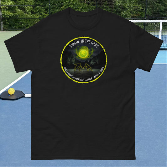 Men's Pickleball T-shirt, Dinkin' In The Dark Eclipse Design, Graphic on Front