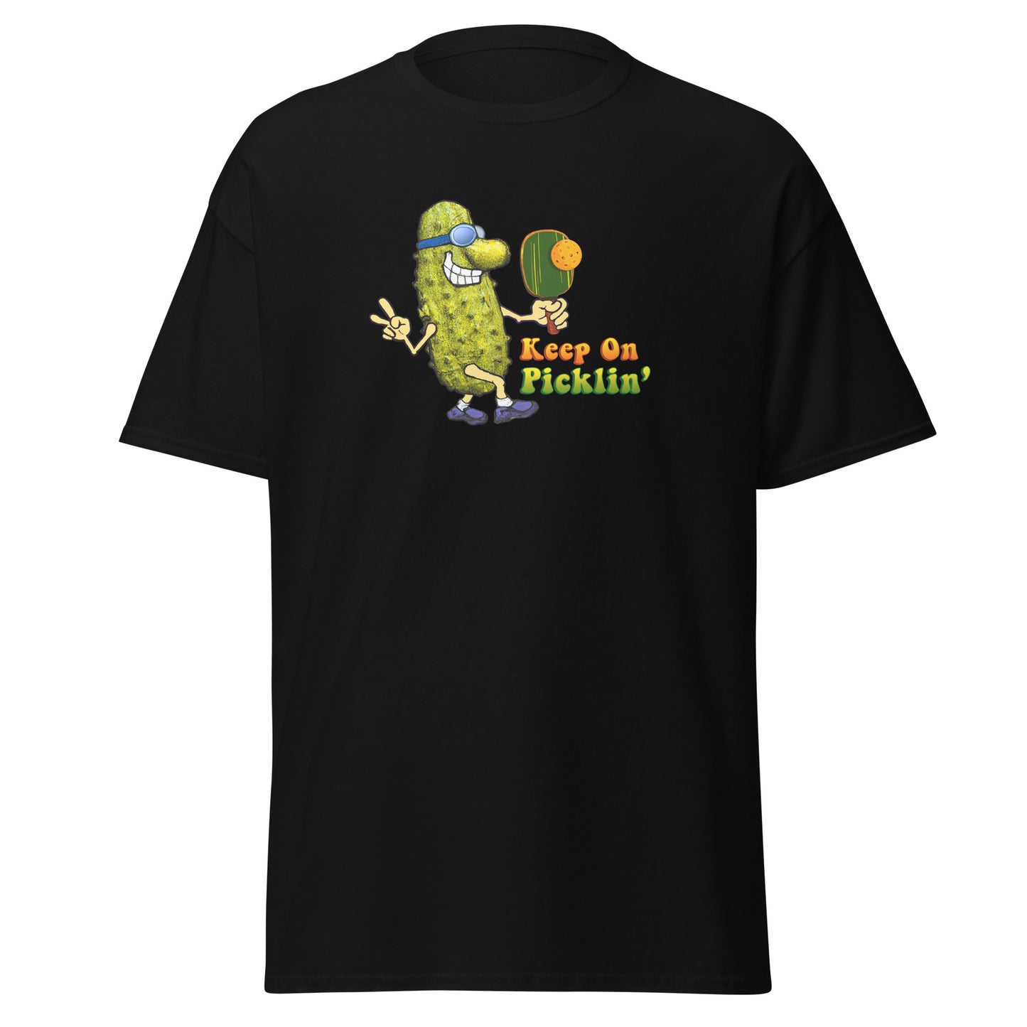 Men's Pickleball T-shirt, Keep On Picklin' Pickledude, Front Center Graphic, Short-sleeve