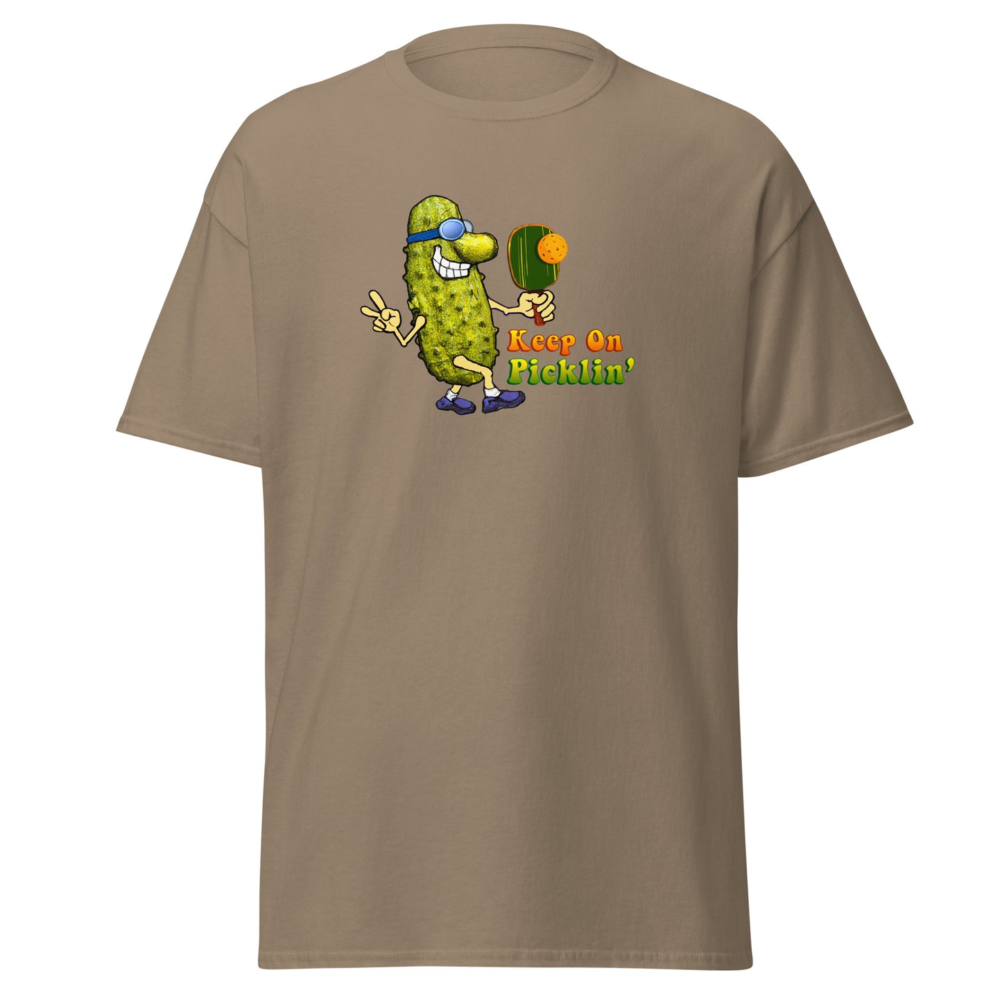 Men's Pickleball T-shirt, Keep On Picklin' Pickledude, Front Center Graphic, Short-sleeve