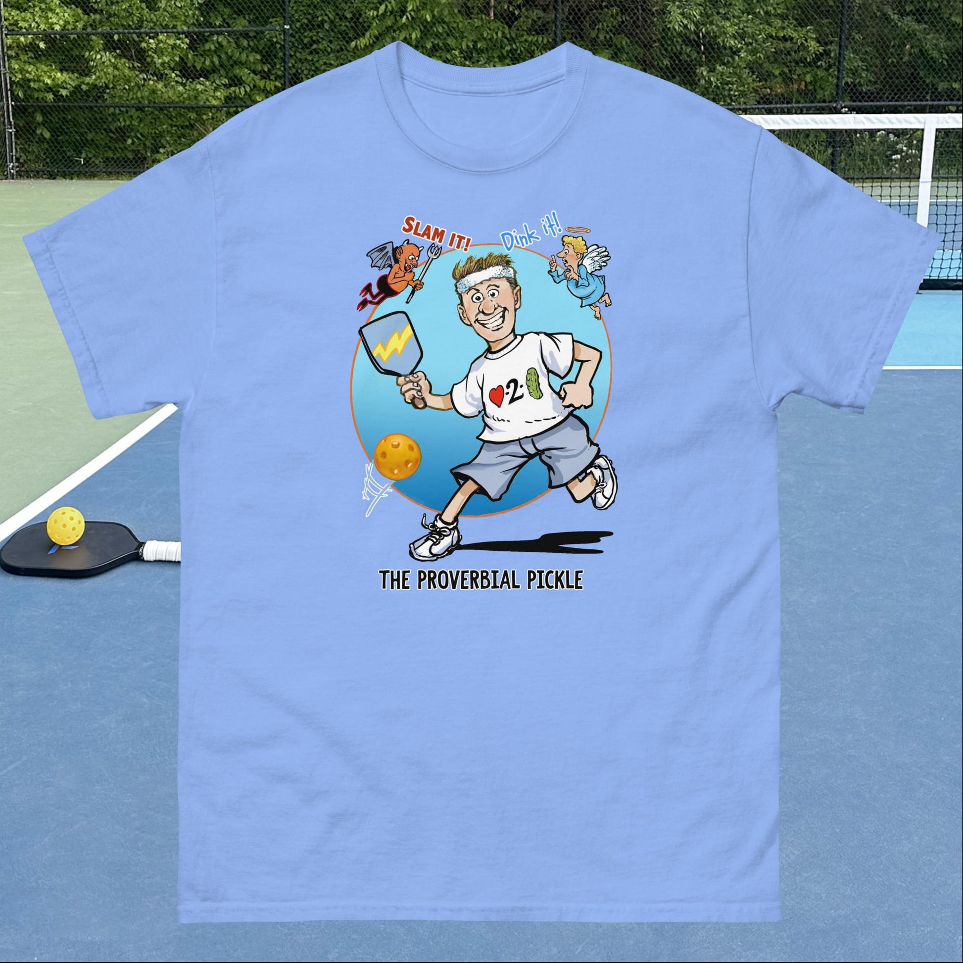 Sky Blue Pickleball T-shirt, Proverbial Pickle Slam It or Dink It, Men's Classic Tee