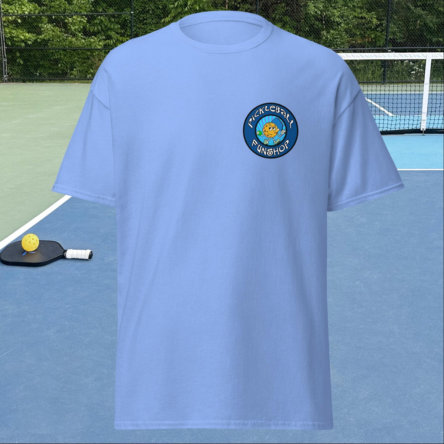 Carolina Blue Pickleball Shirt with Pickleball FunShop Logo on Left Chest, Men's Classic Tee