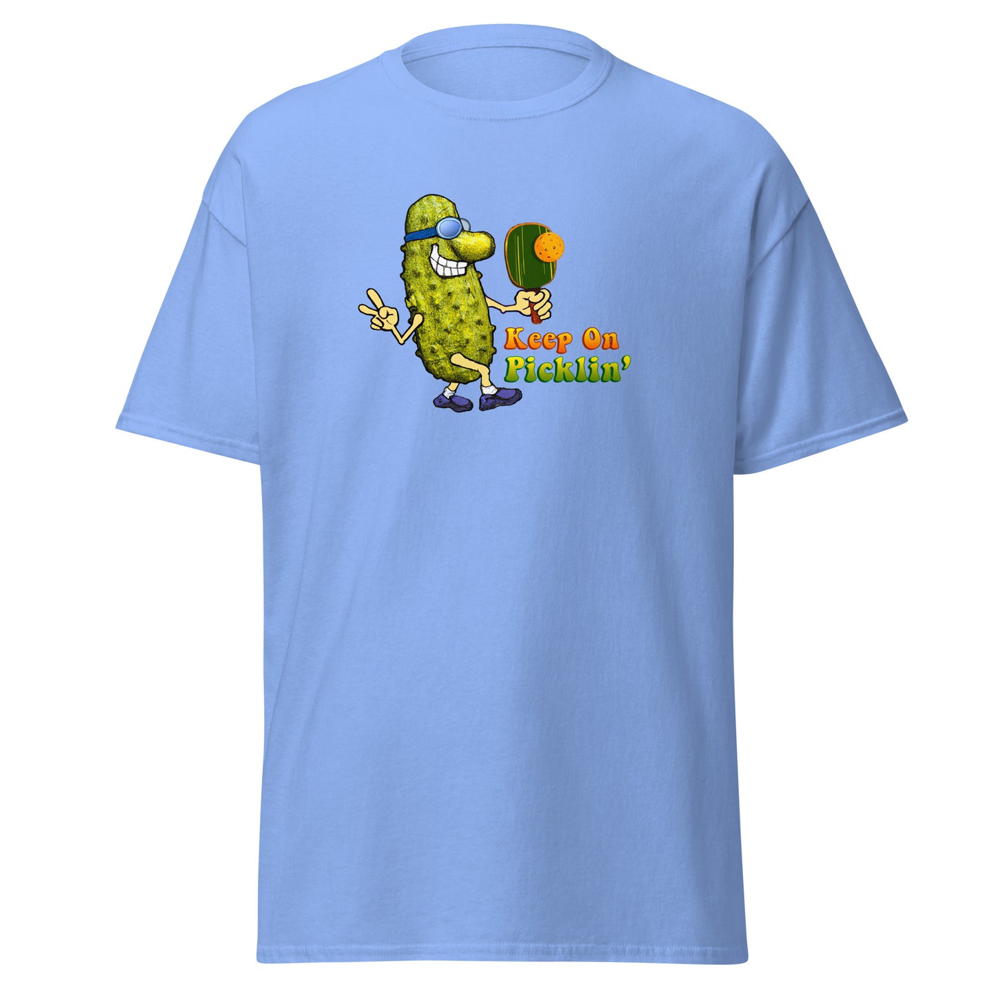 Men's Pickleball T-shirt, Keep On Picklin' Pickledude, Front Center Graphic, Short-sleeve