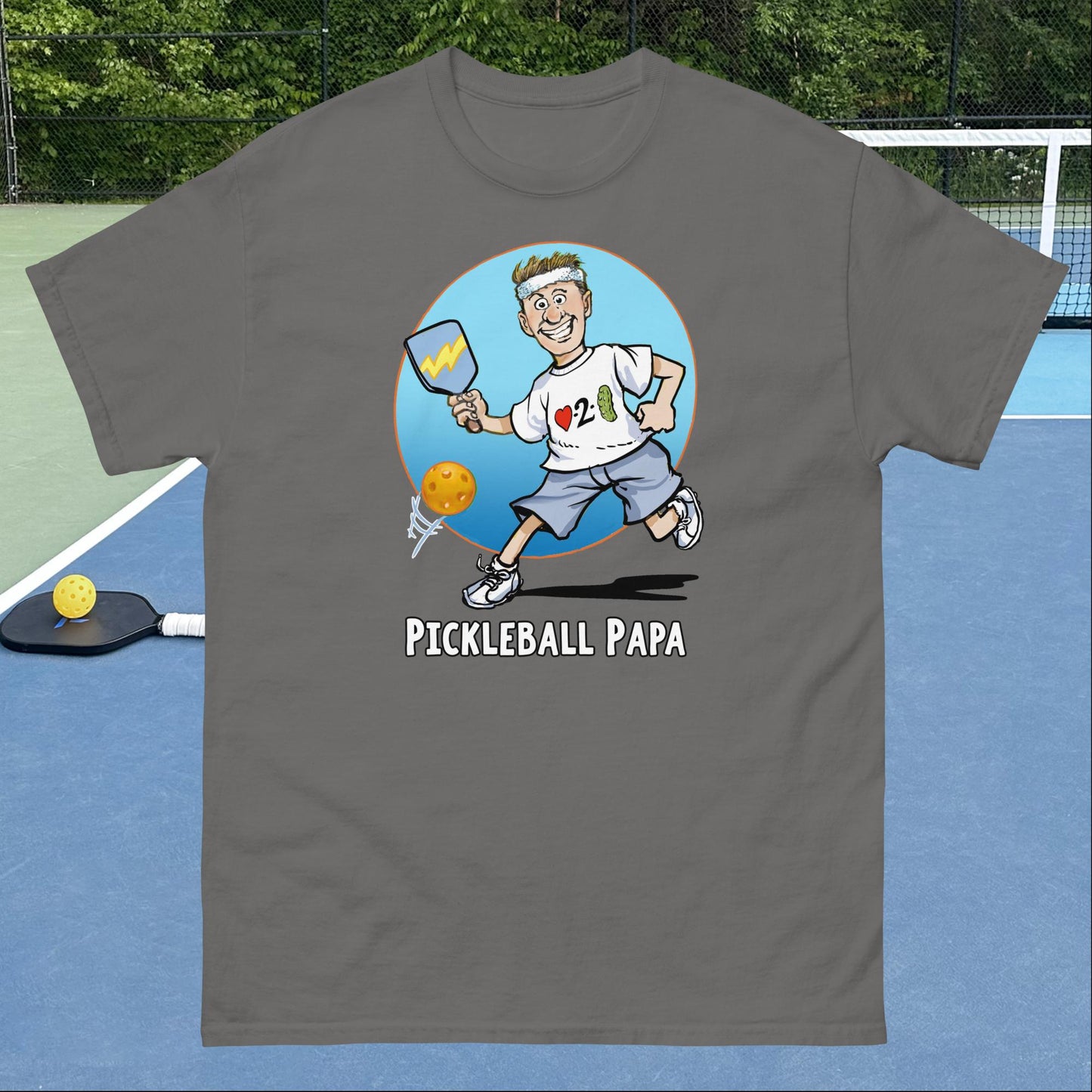 Charcoal Grey Pickleball T-shirt, Pickleball Papa, Men's Classic Cotton Tee