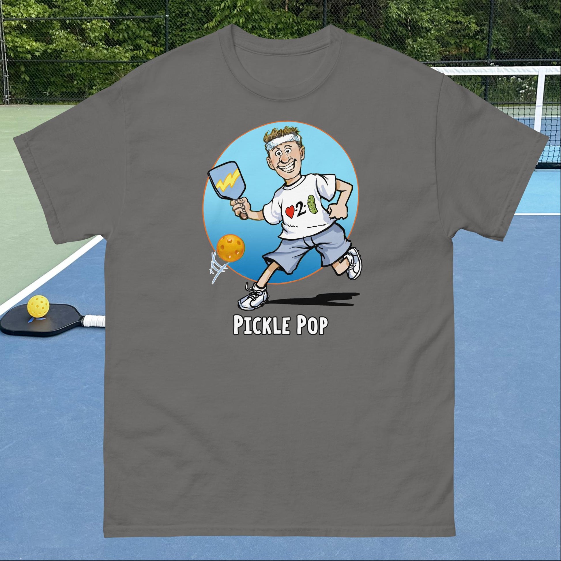 Charcoal Grey Pickleball T-shirt, Pickle Pop, Men's Classic Cotton Tee