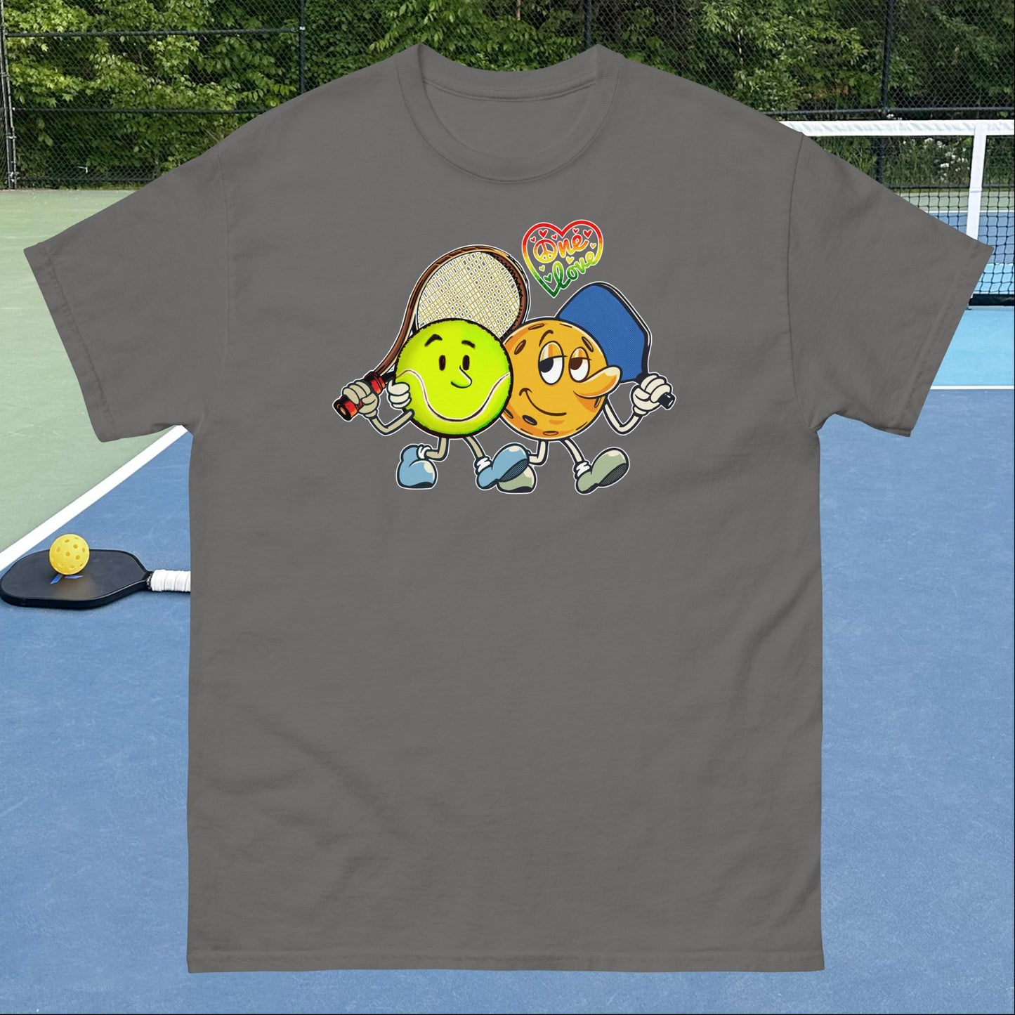 Charcoal Grey Pickleball and Tennis T-Shirt, One Love, Men's Classic Tee