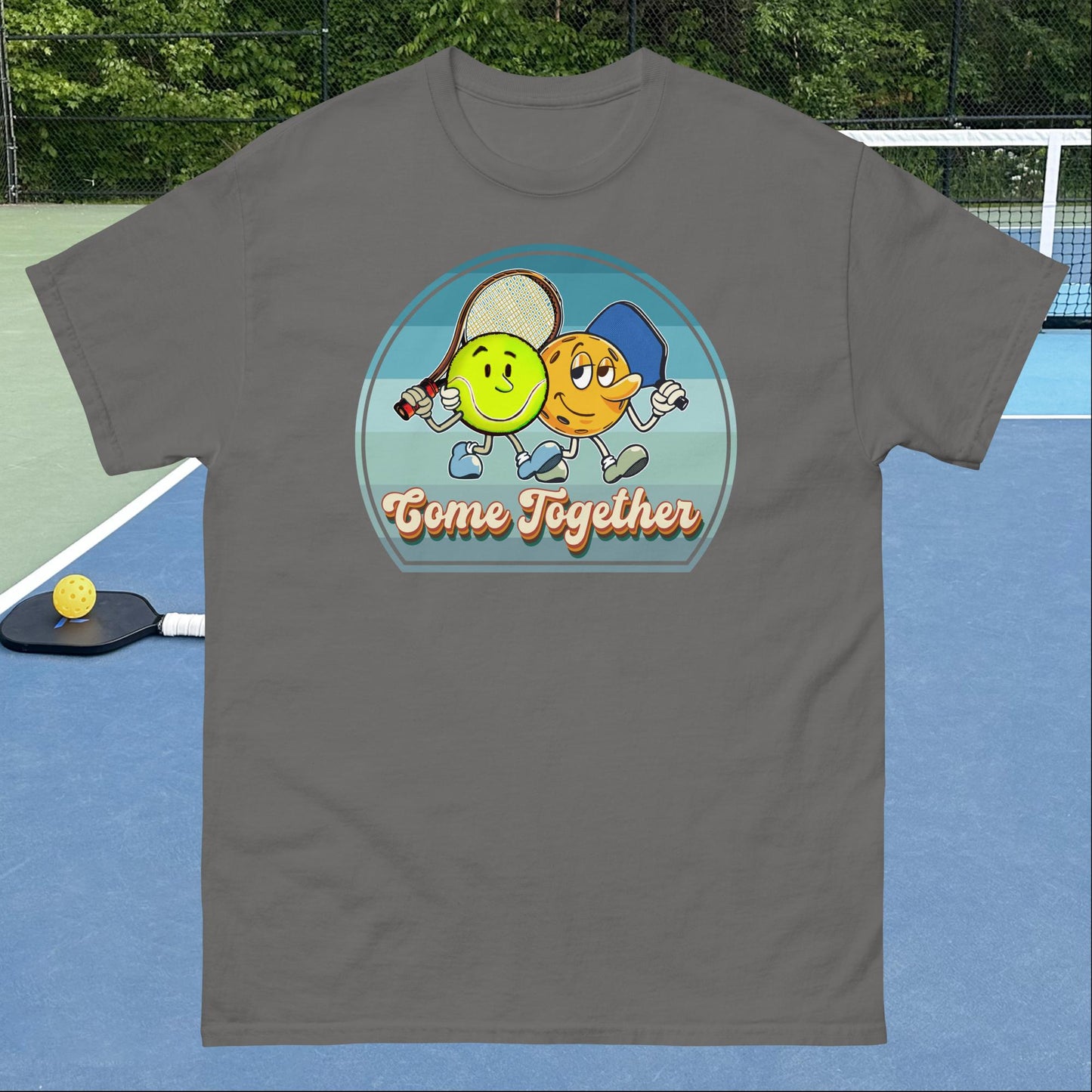 Charcoal Grey Pickleball and Tennis T-Shirt, Come Together, Men's Classic Tee