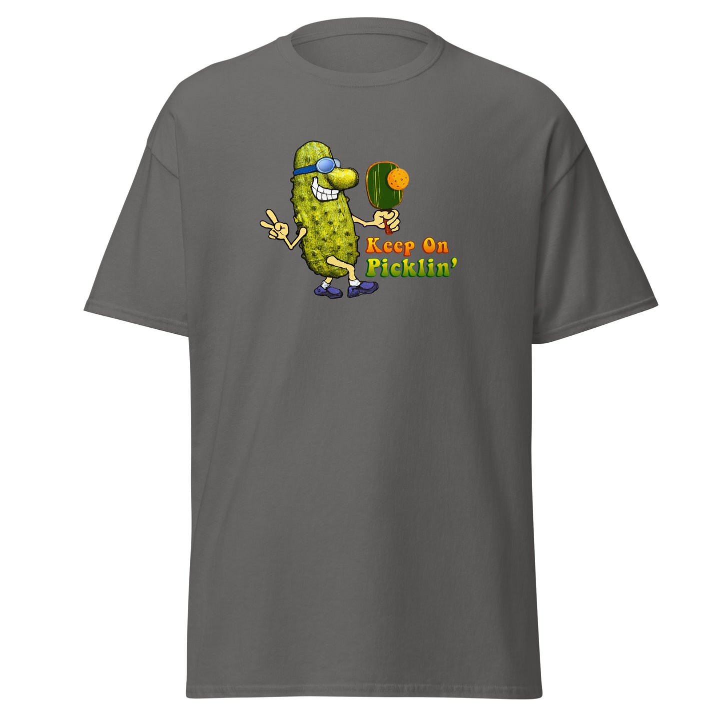 Men's Pickleball T-shirt, Keep On Picklin' Pickledude, Front Center Graphic, Short-sleeve