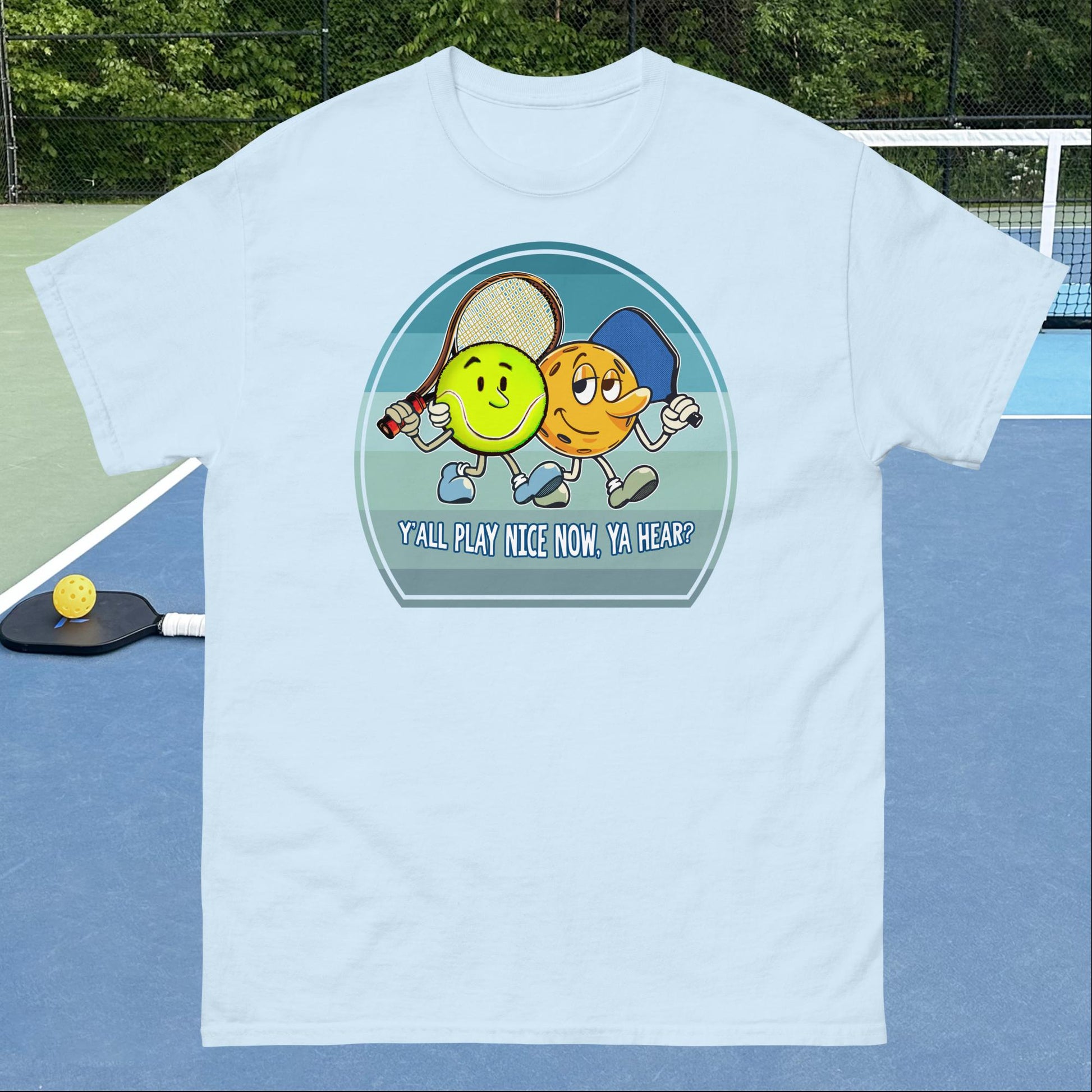 Light Blue Pickleball and Tennis T-Shirt, Play Nice, Men's Classic Tee