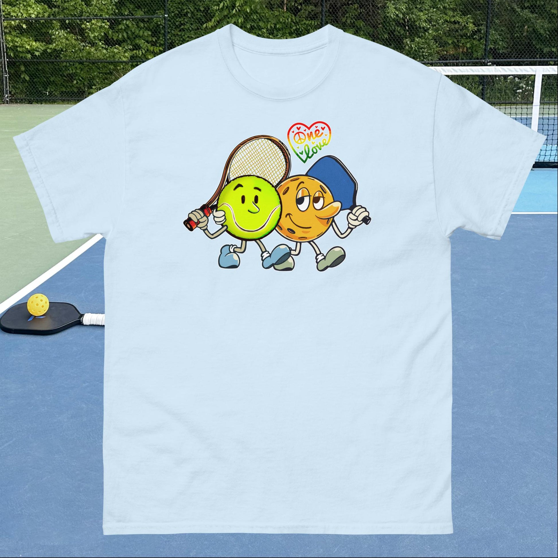 Light Blue Pickleball and Tennis T-Shirt, One Love, Men's Classic Tee