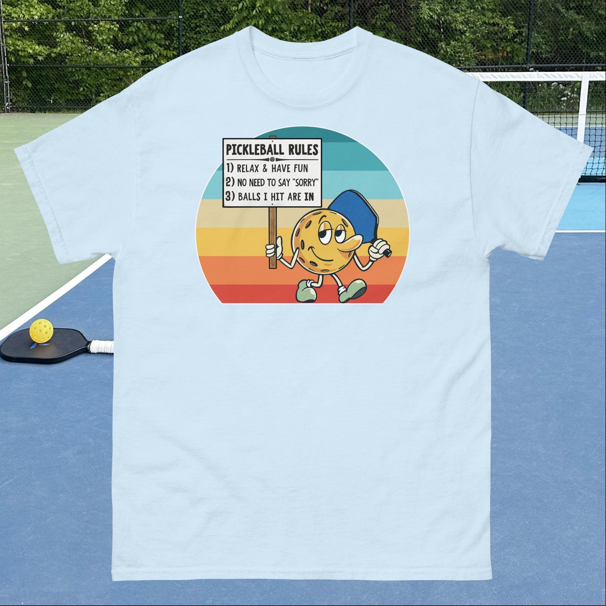 Light Blue Pickleball Rules Pickleball T-shirt, Graphic on Front, Men's Classic Tee