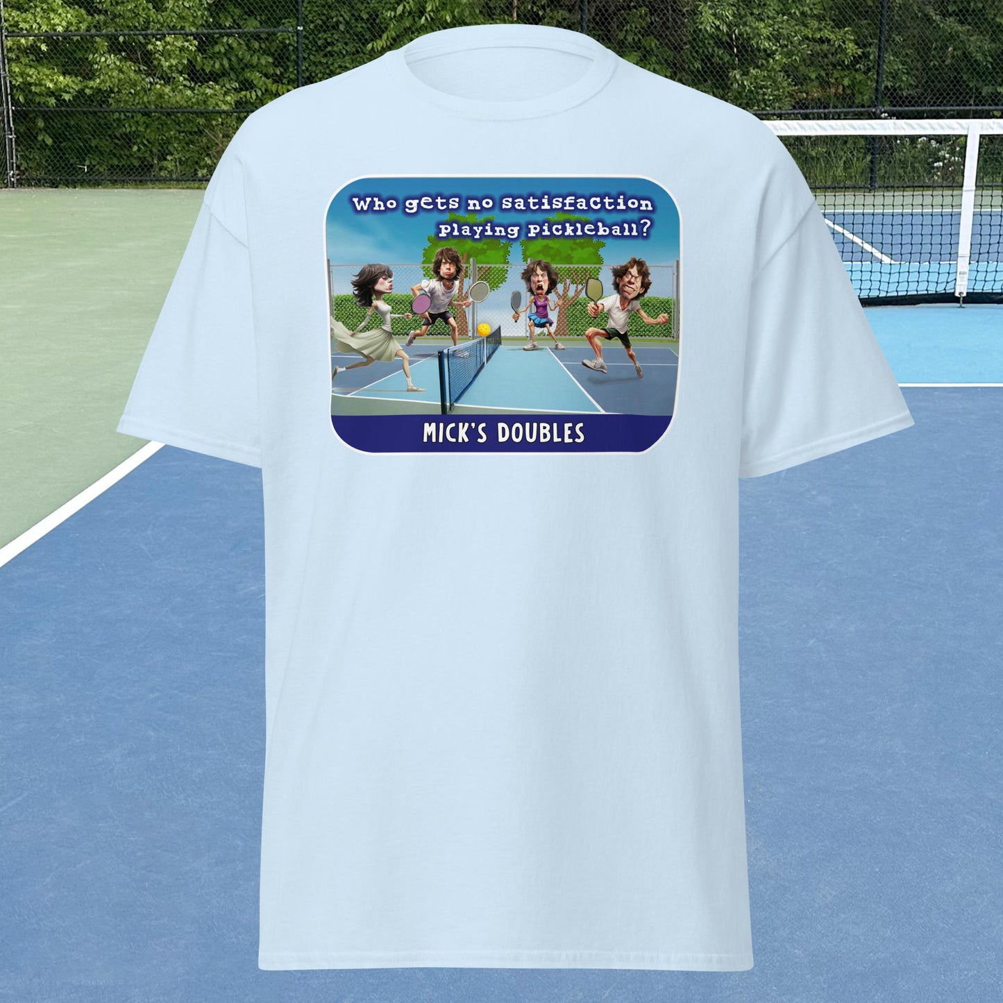 Light Blue Mick's Doubles Pickleball T-shirt, Graphic on Front, Men's Classic Tee