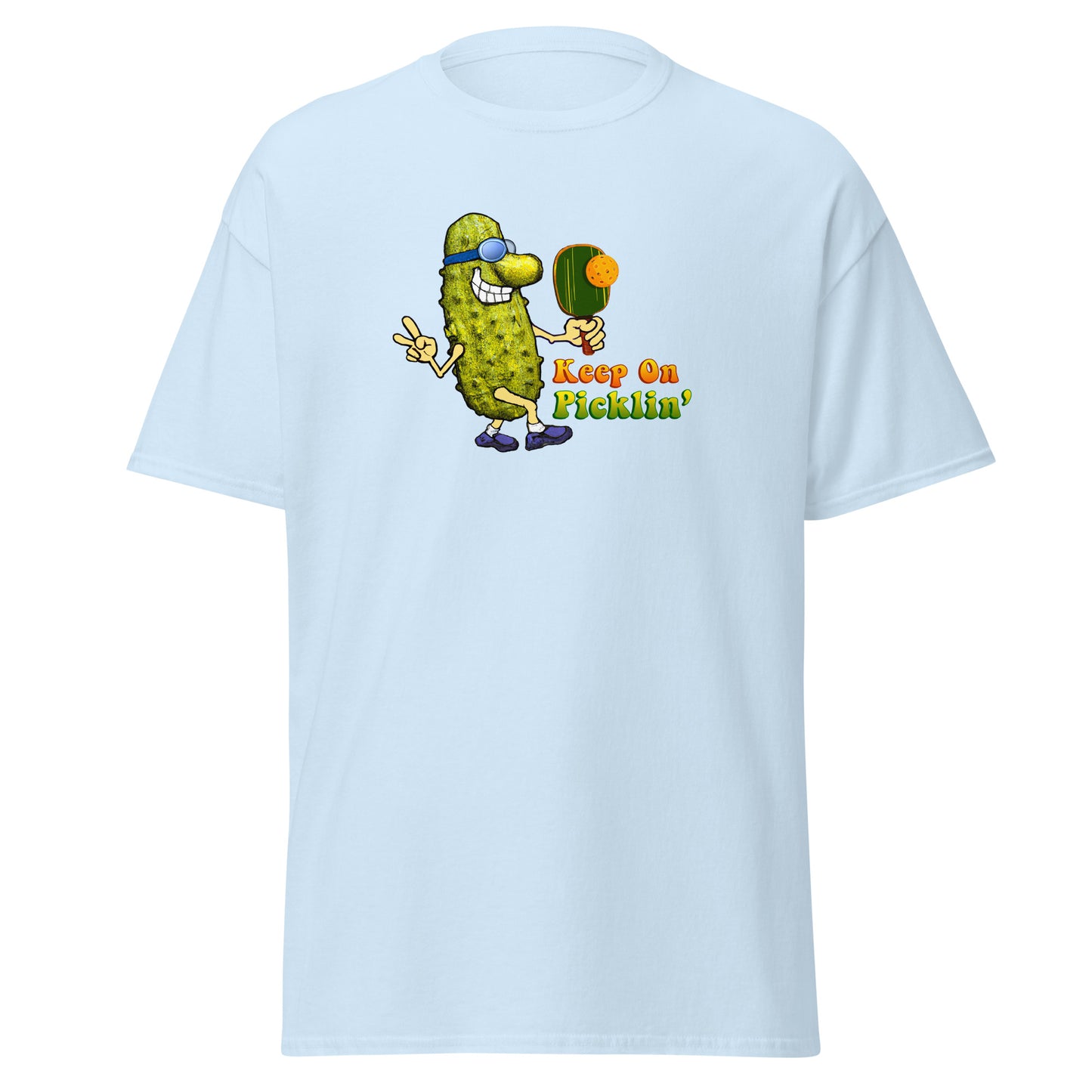 Men's Pickleball T-shirt, Keep On Picklin' Pickledude, Front Center Graphic, Short-sleeve