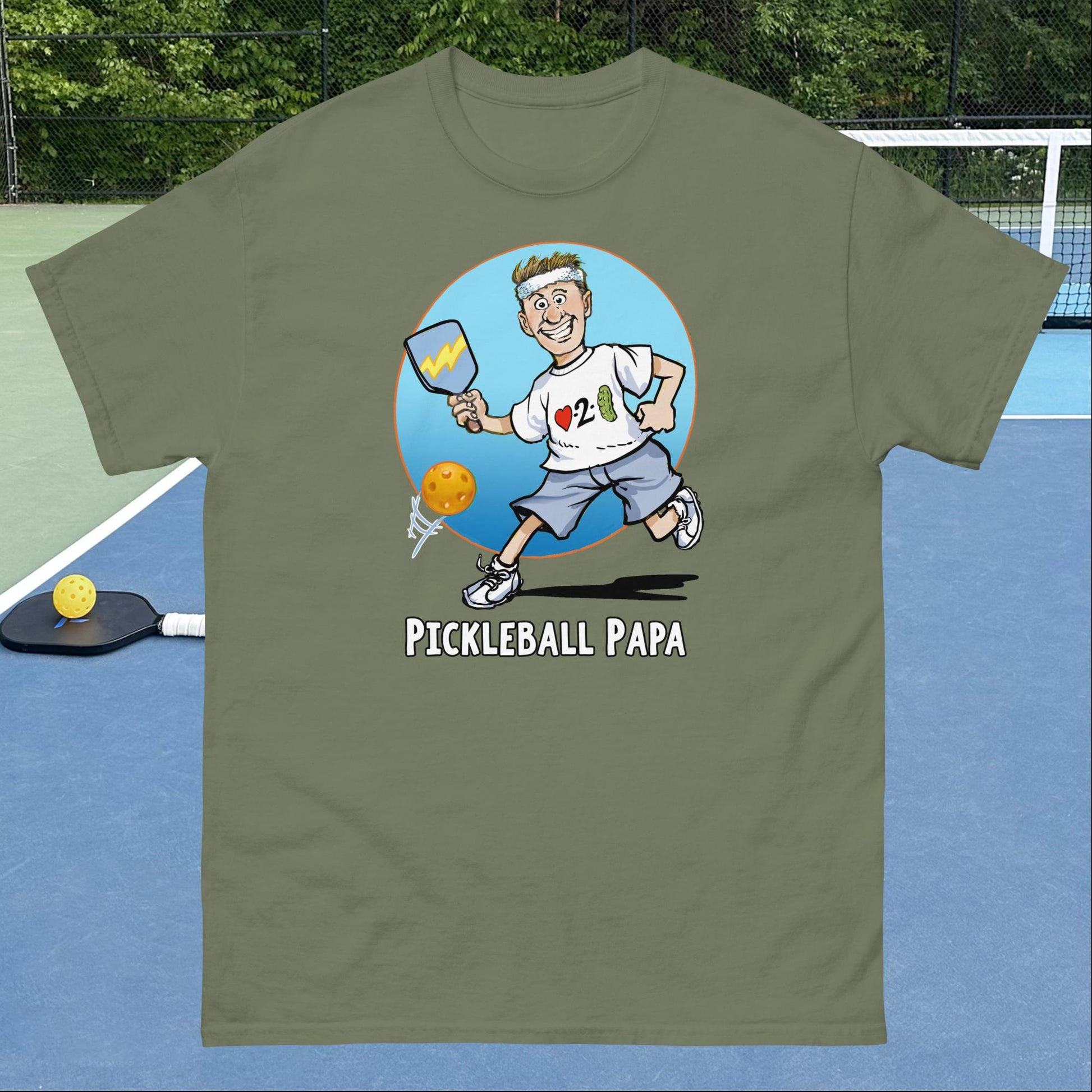 Military Green Pickleball T-shirt, Pickleball Papa, Men's Classic Cotton Tee