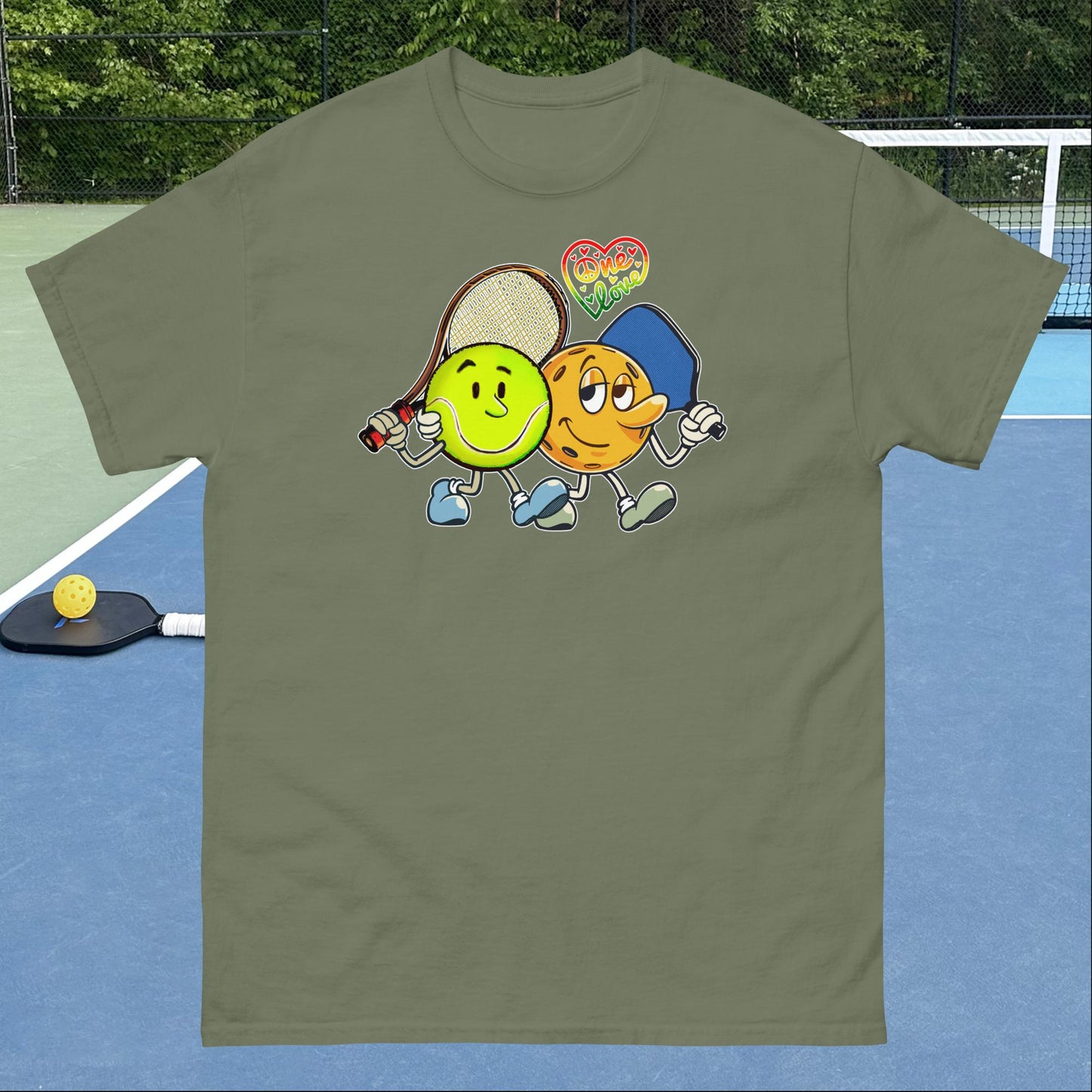 Military Green Pickleball and Tennis T-Shirt, One Love, Men's Classic Tee