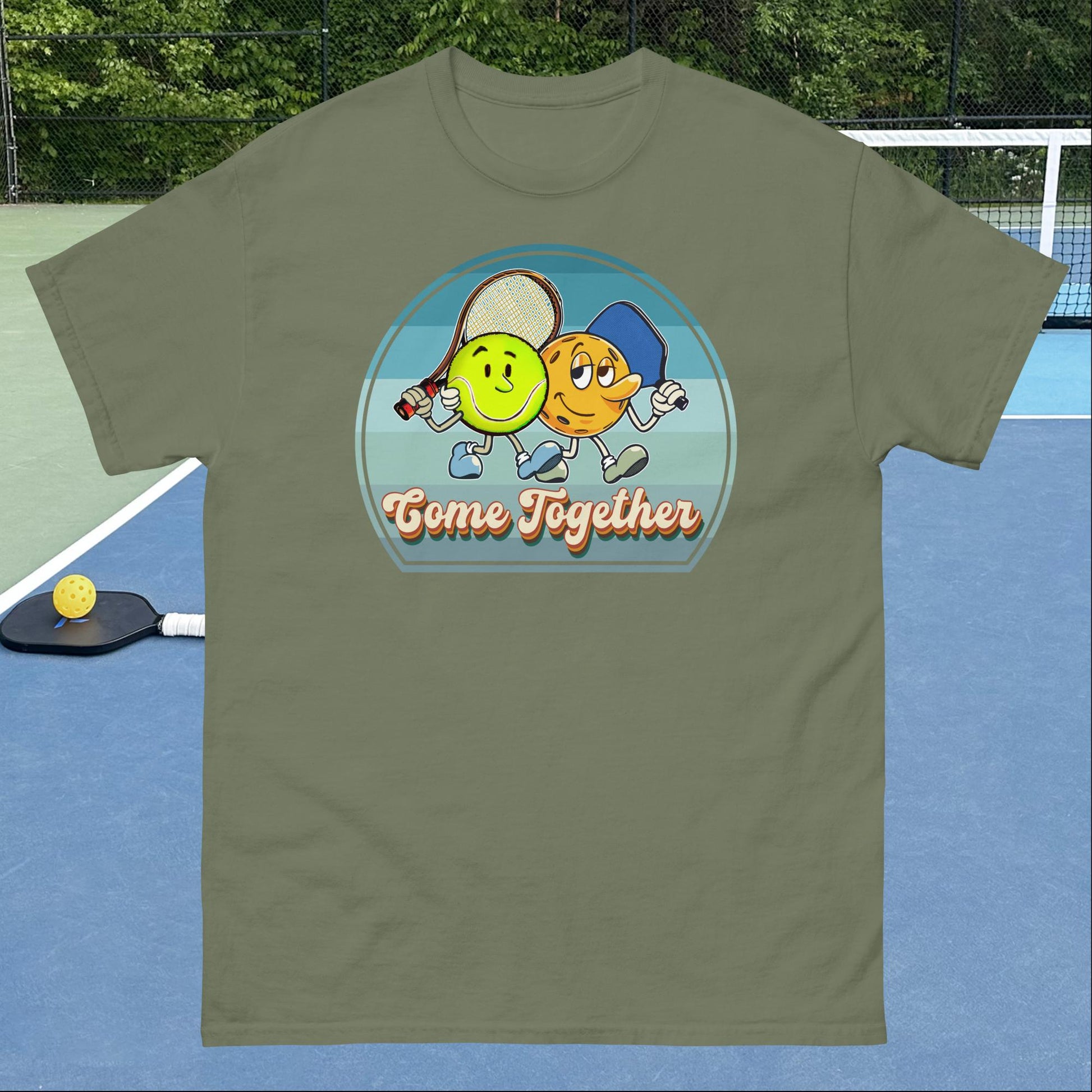 Military Green Pickleball and Tennis T-Shirt, Come Together, Men's Classic Tee