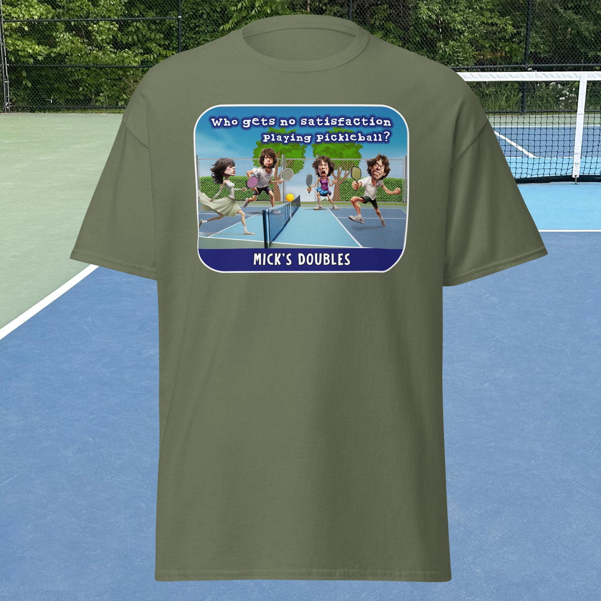 Military Green Mick's Doubles Pickleball T-shirt, Graphic on Front, Men's Classic Tee