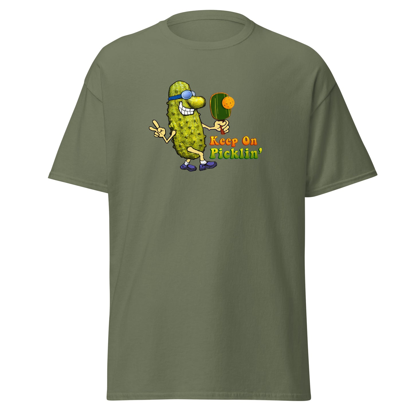 Men's Pickleball T-shirt, Keep On Picklin' Pickledude, Front Center Graphic, Short-sleeve