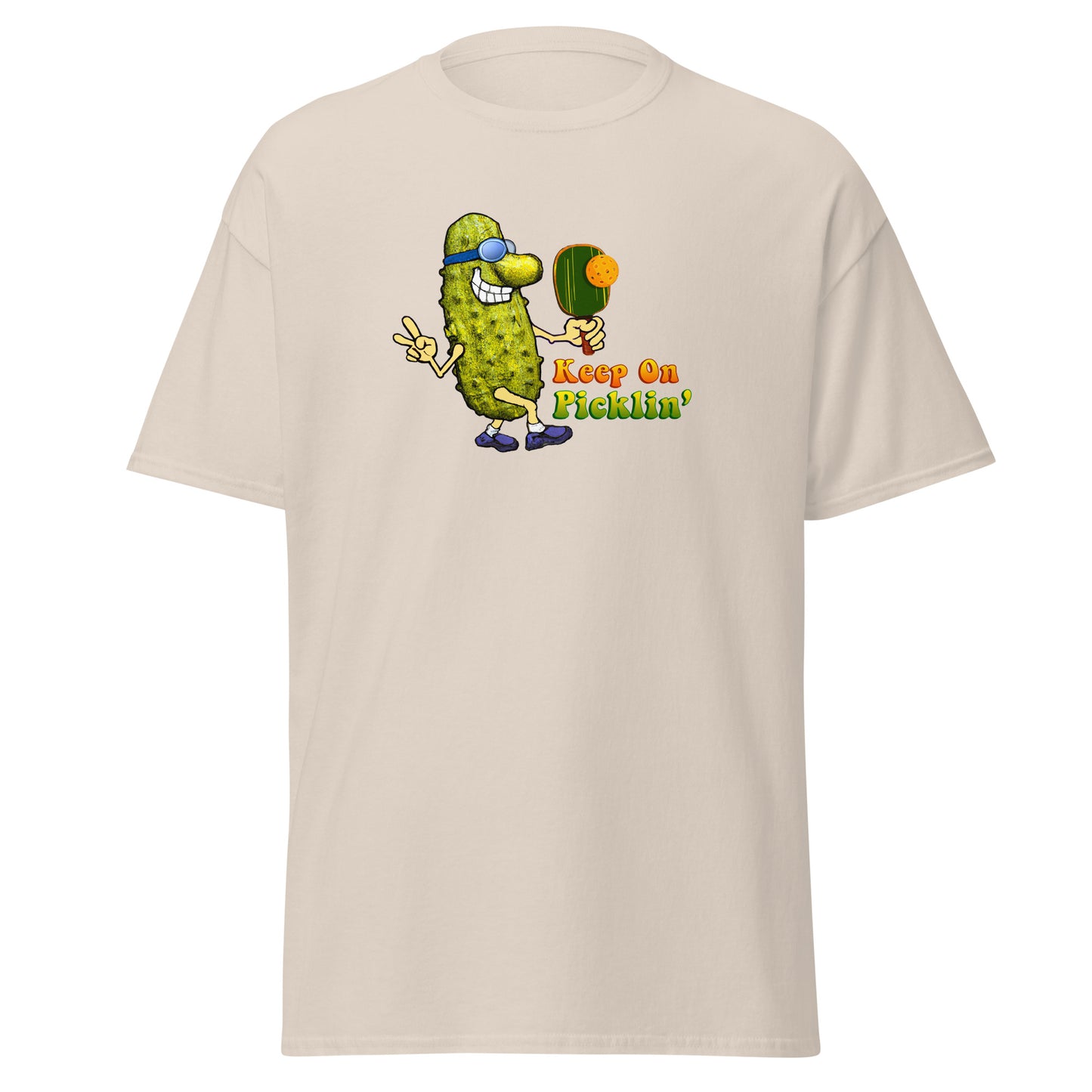 Men's Pickleball T-shirt, Keep On Picklin' Pickledude, Front Center Graphic, Short-sleeve