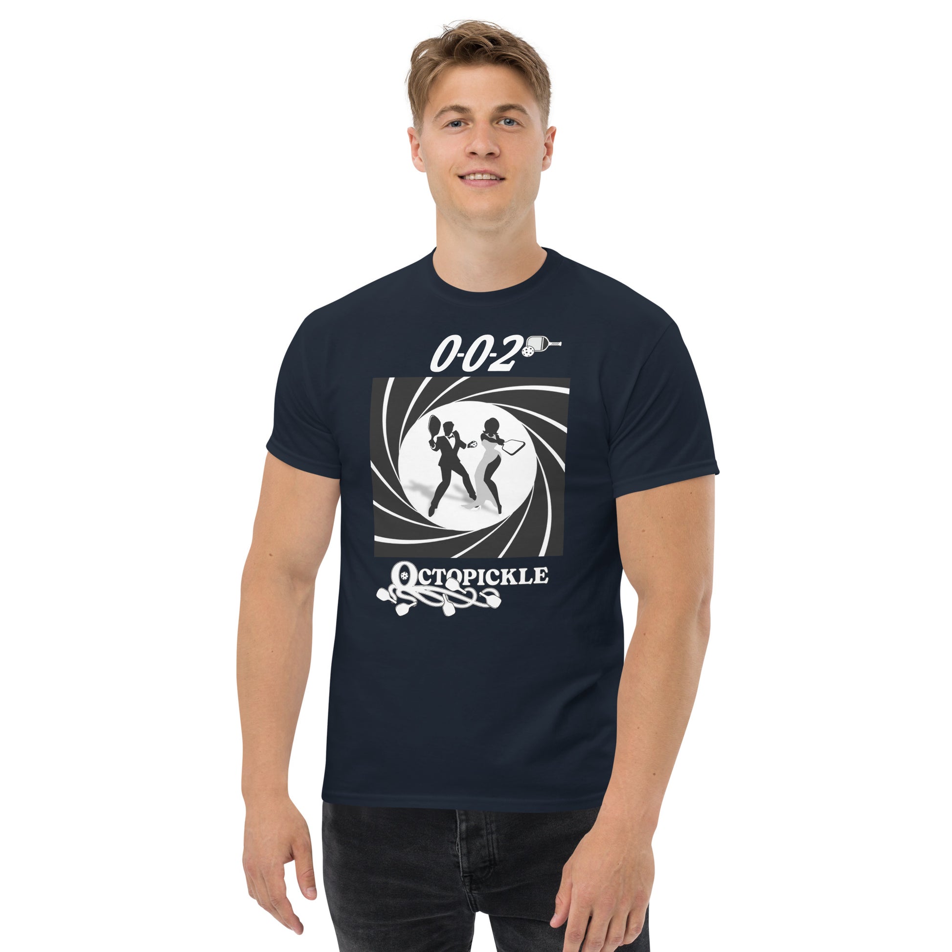 Navy Blue Pickleball T-shirt, 002 Octopickle, Mens Cotton Tee