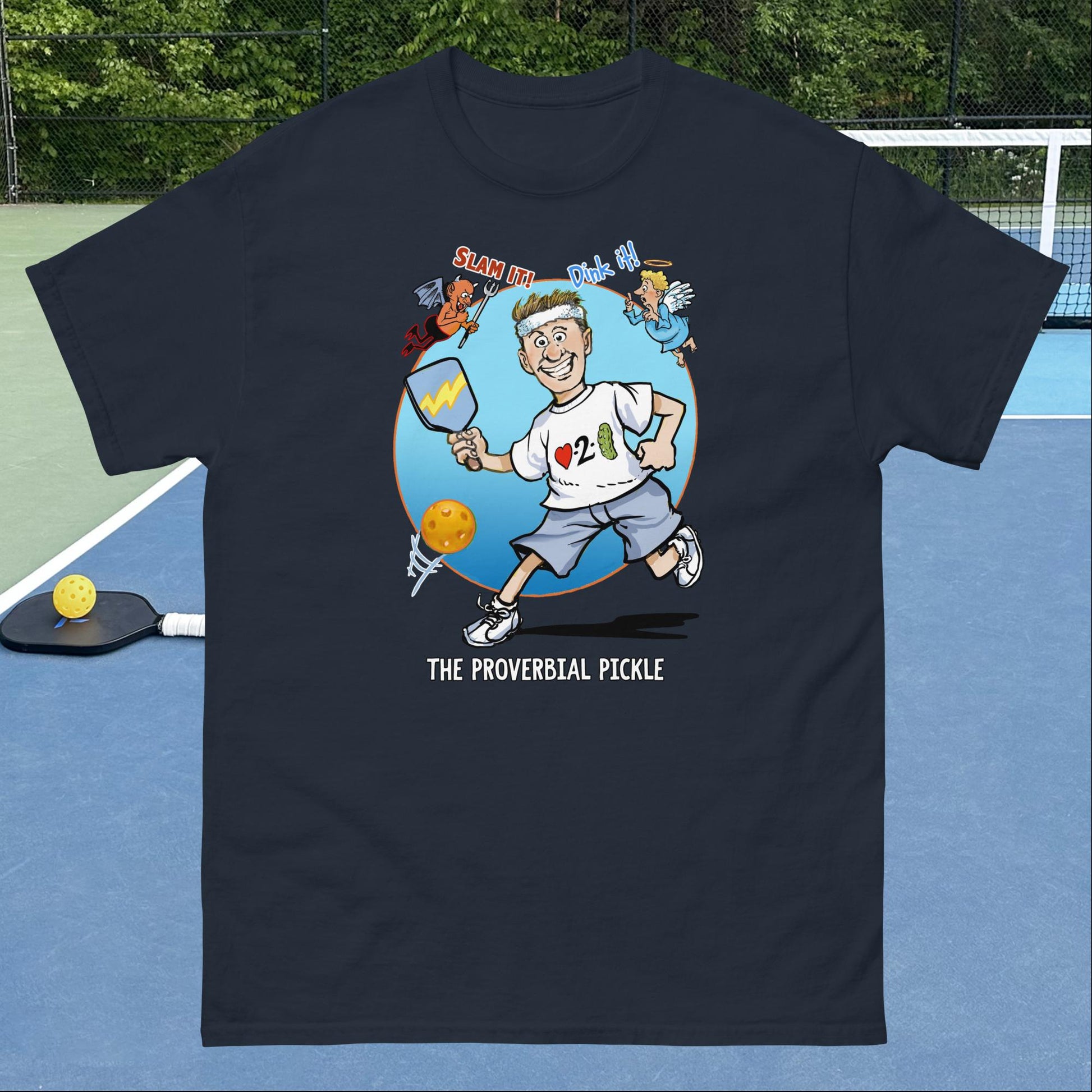 Navy Blue Pickleball T-shirt, Proverbial Pickle Slam It or Dink It, Men's Classic Tee