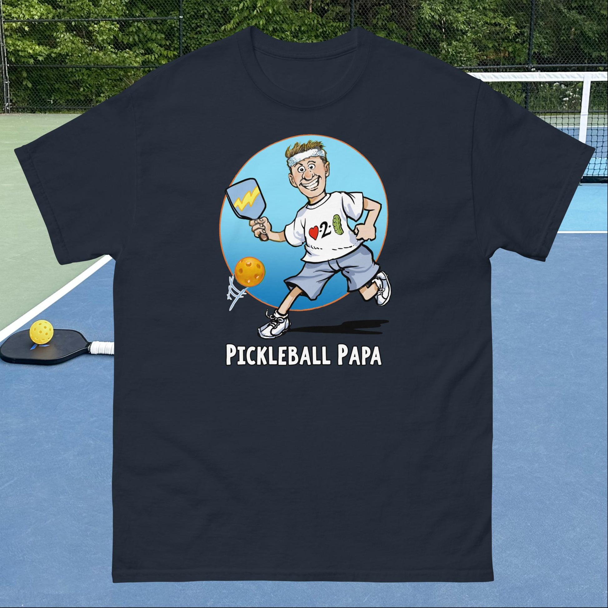 Navy Blue Pickleball T-shirt, Pickleball Papa, Men's Classic Cotton Tee