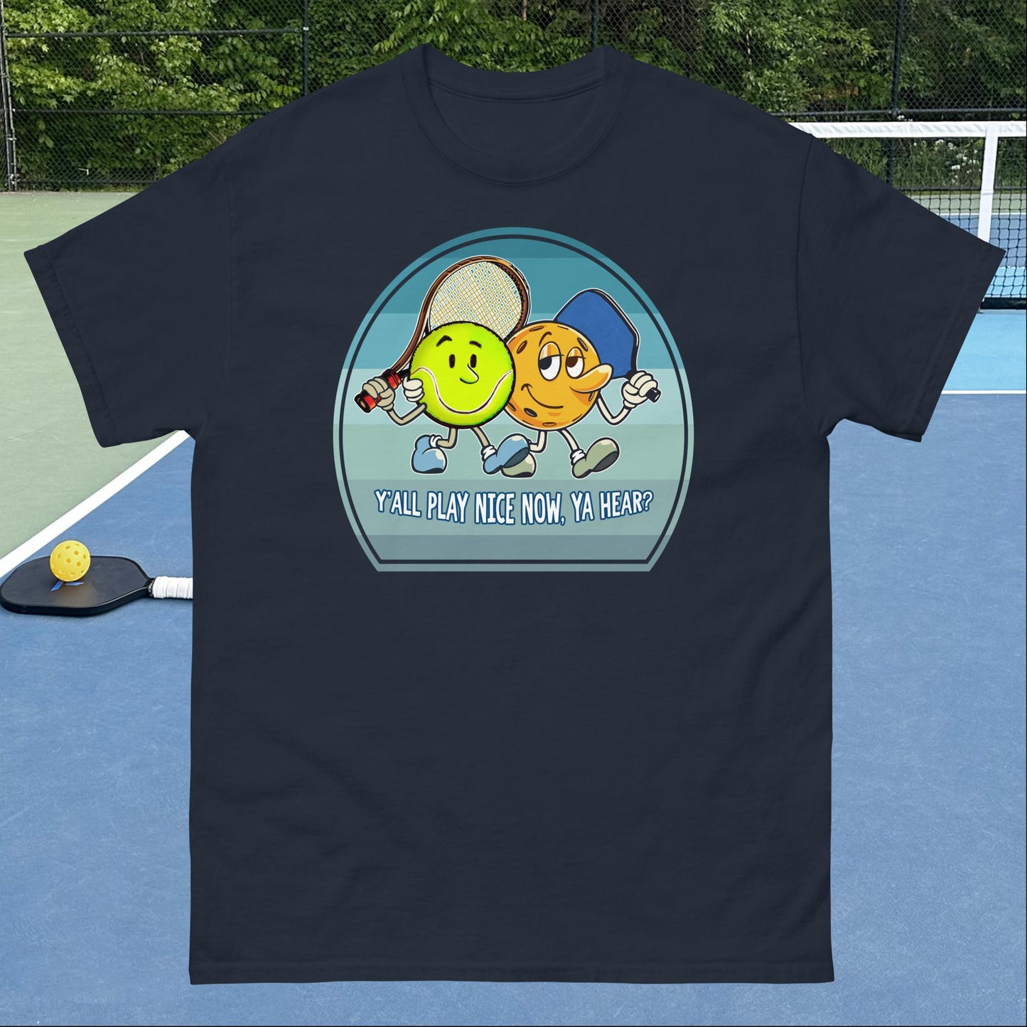 Navy Blue Pickleball and Tennis T-Shirt, Play Nice, Men's Classic Tee