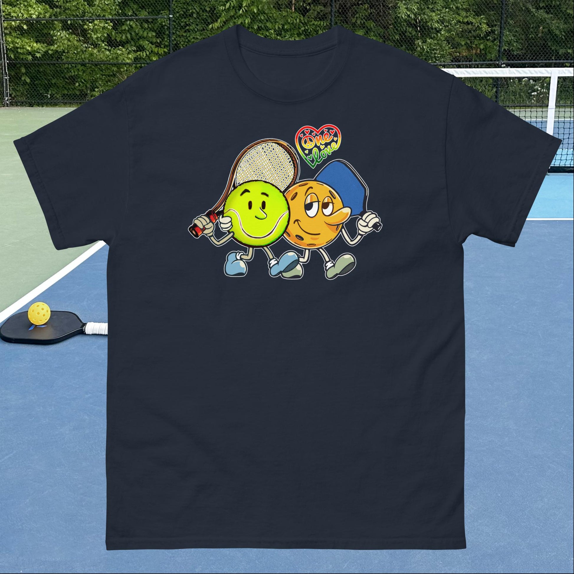 Navy Blue Pickleball and Tennis T-Shirt, One Love, Men's Classic Tee