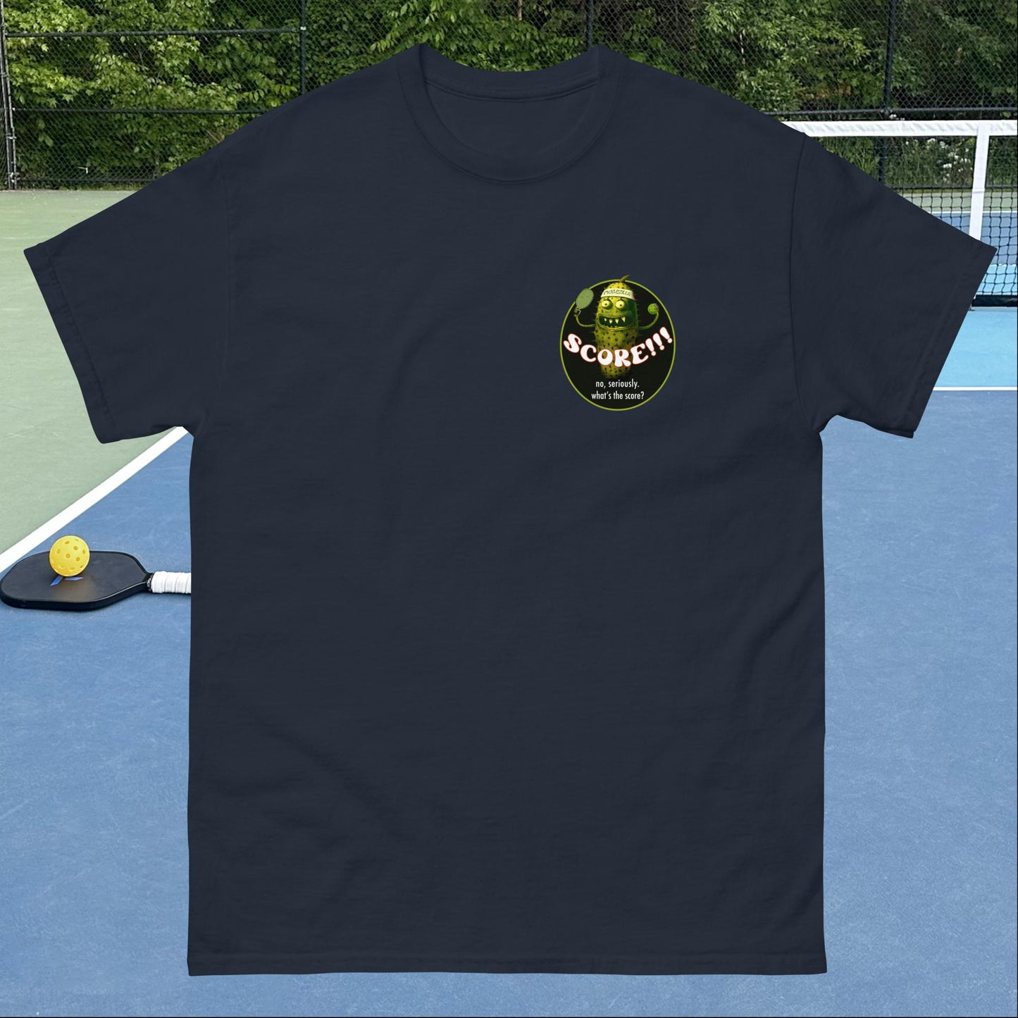 Navy Pickleball T-shirt, Picklezilla Score, Left Chest, Men's Classic Tee