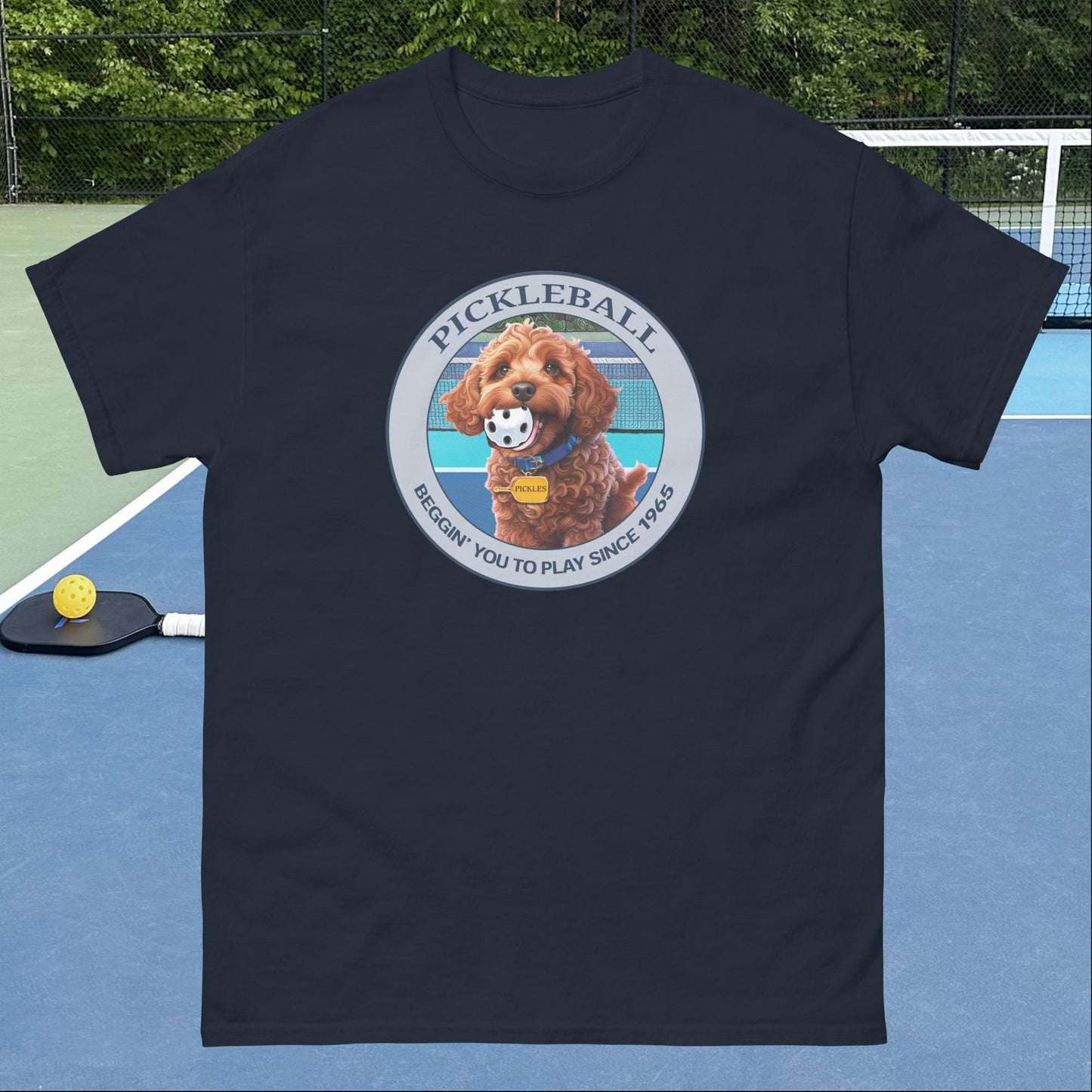 Navy Blue Pickleball T-shirt, Pickles Beggin', Graphic on Front, Men's Classic Tee